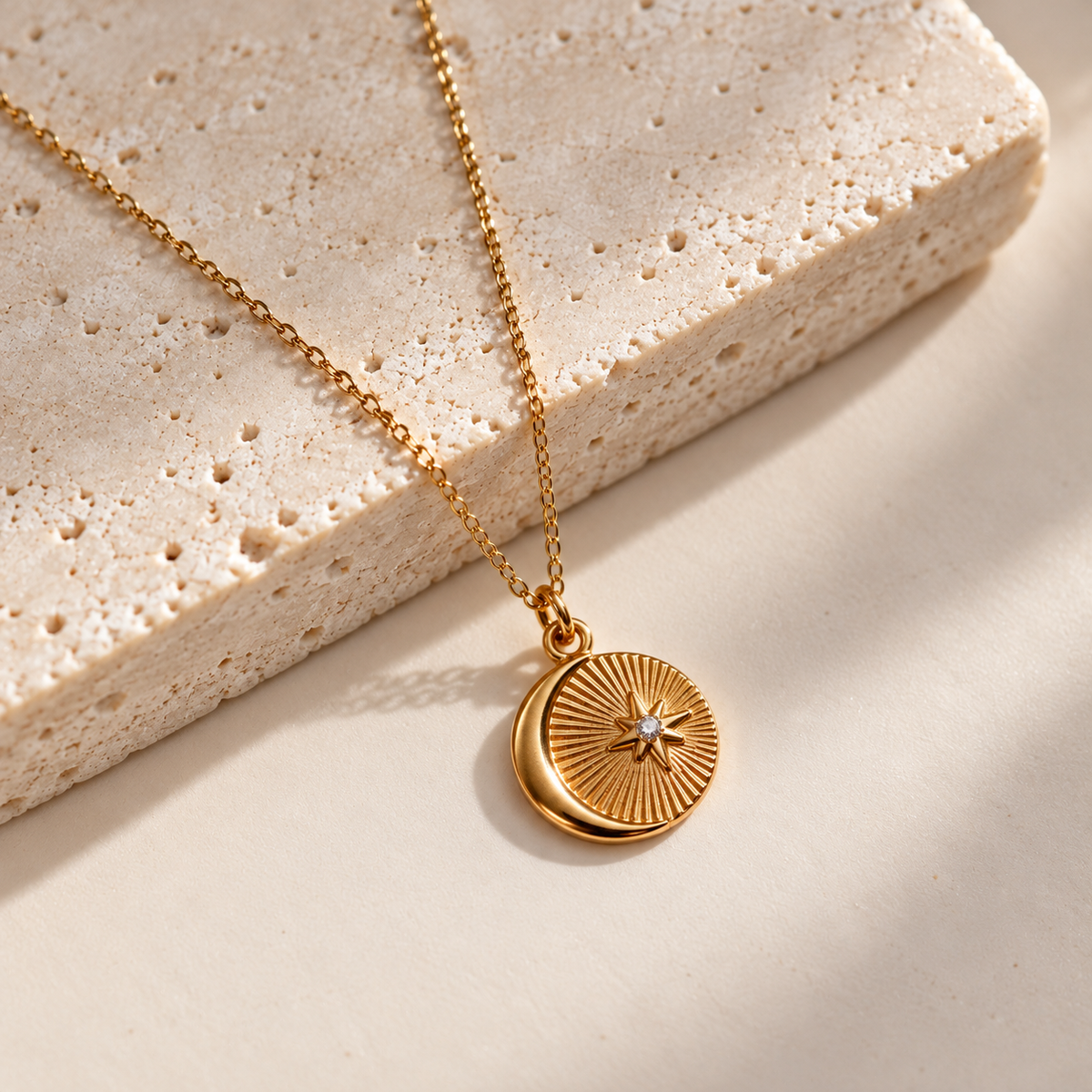 Gold Crescent Moon Star Necklace