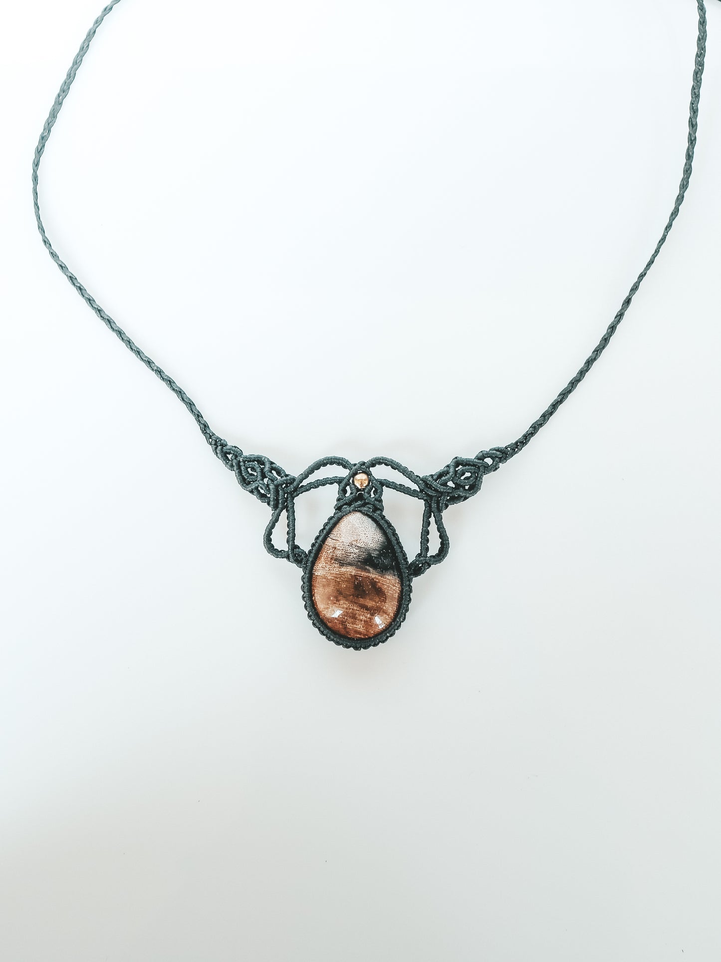Petrified Wood Fossil Macrame Necklace