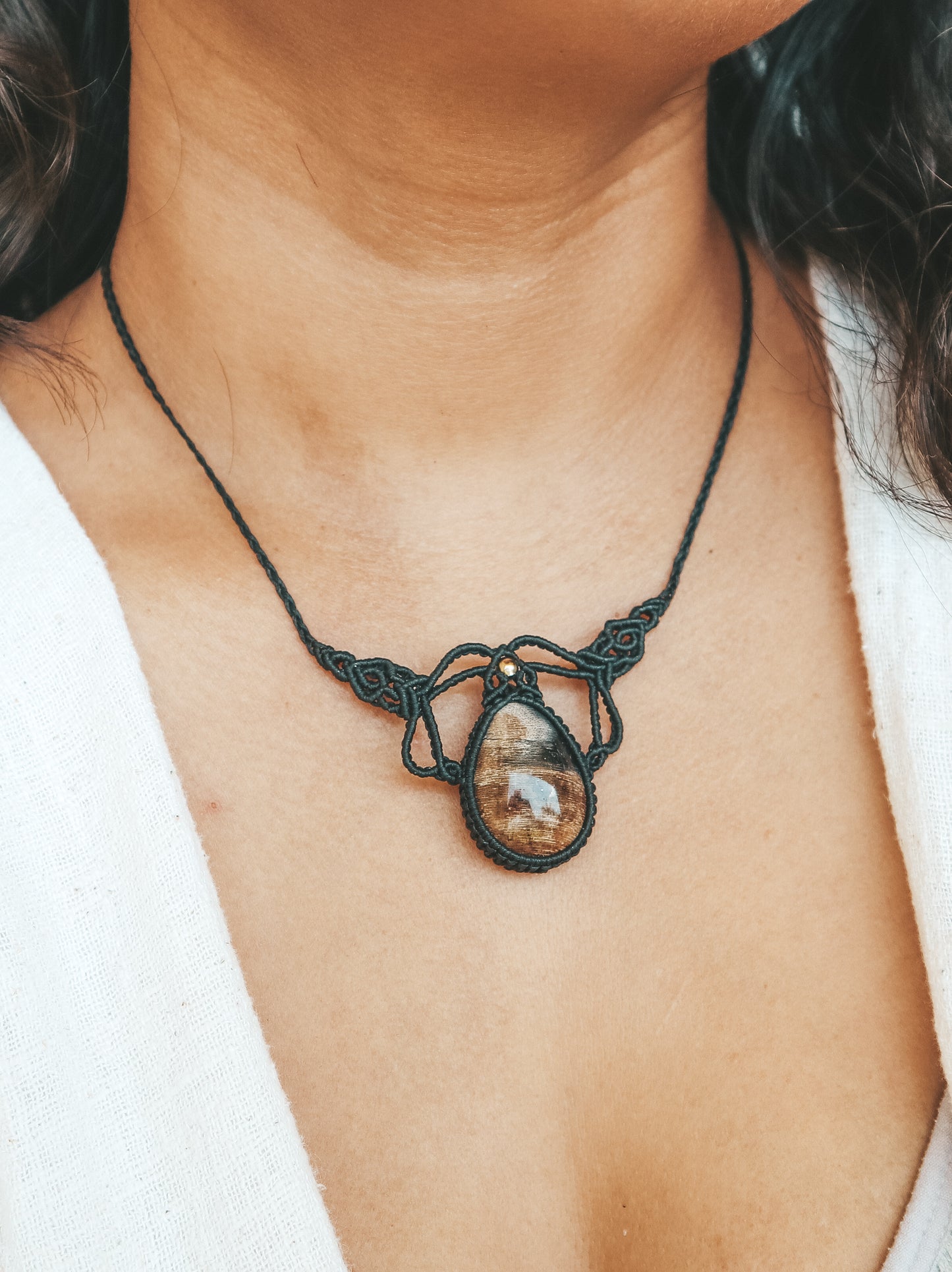 Petrified Wood Fossil Macrame Necklace