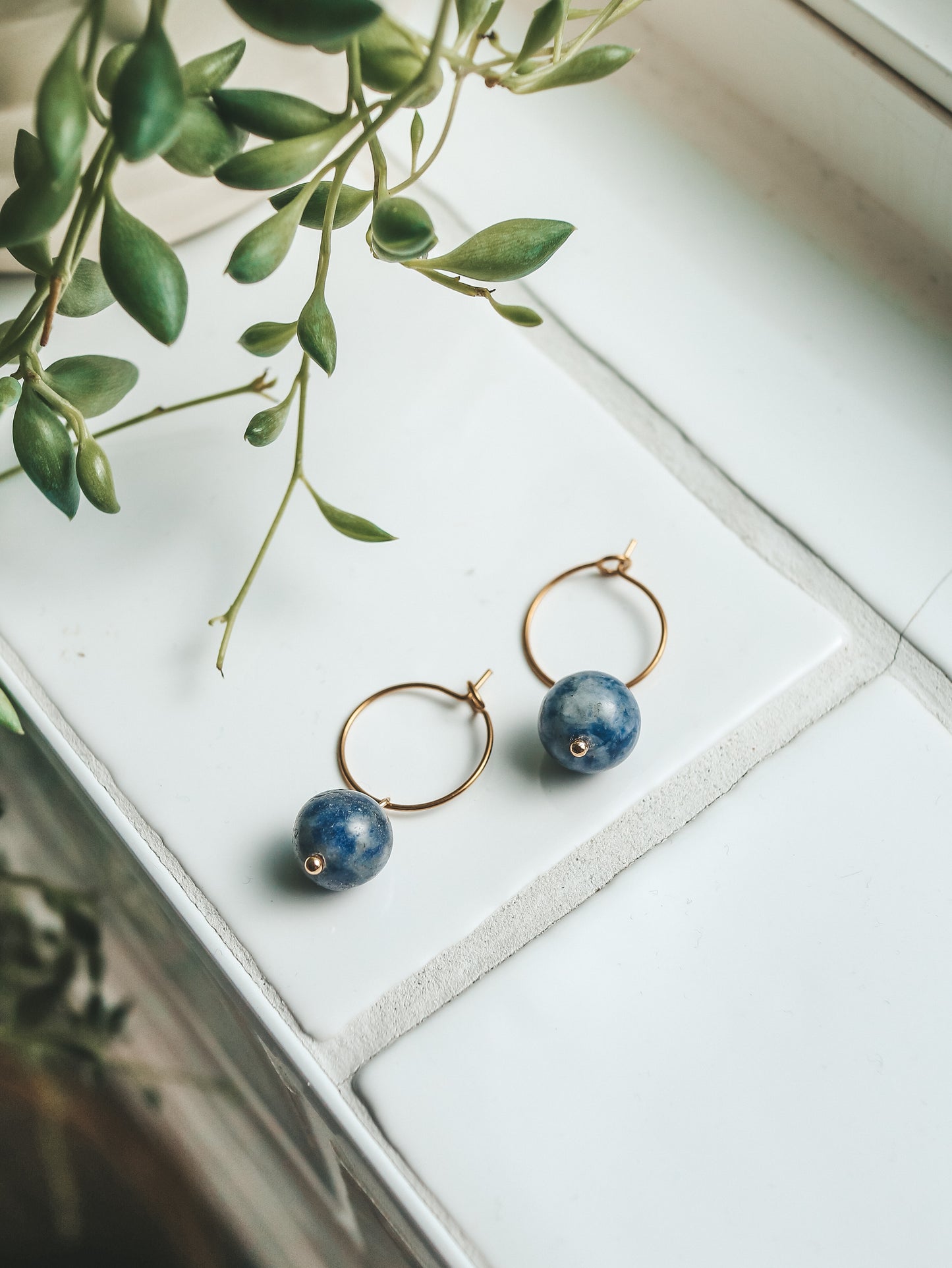 Sodalite Gold Hoop Earrings