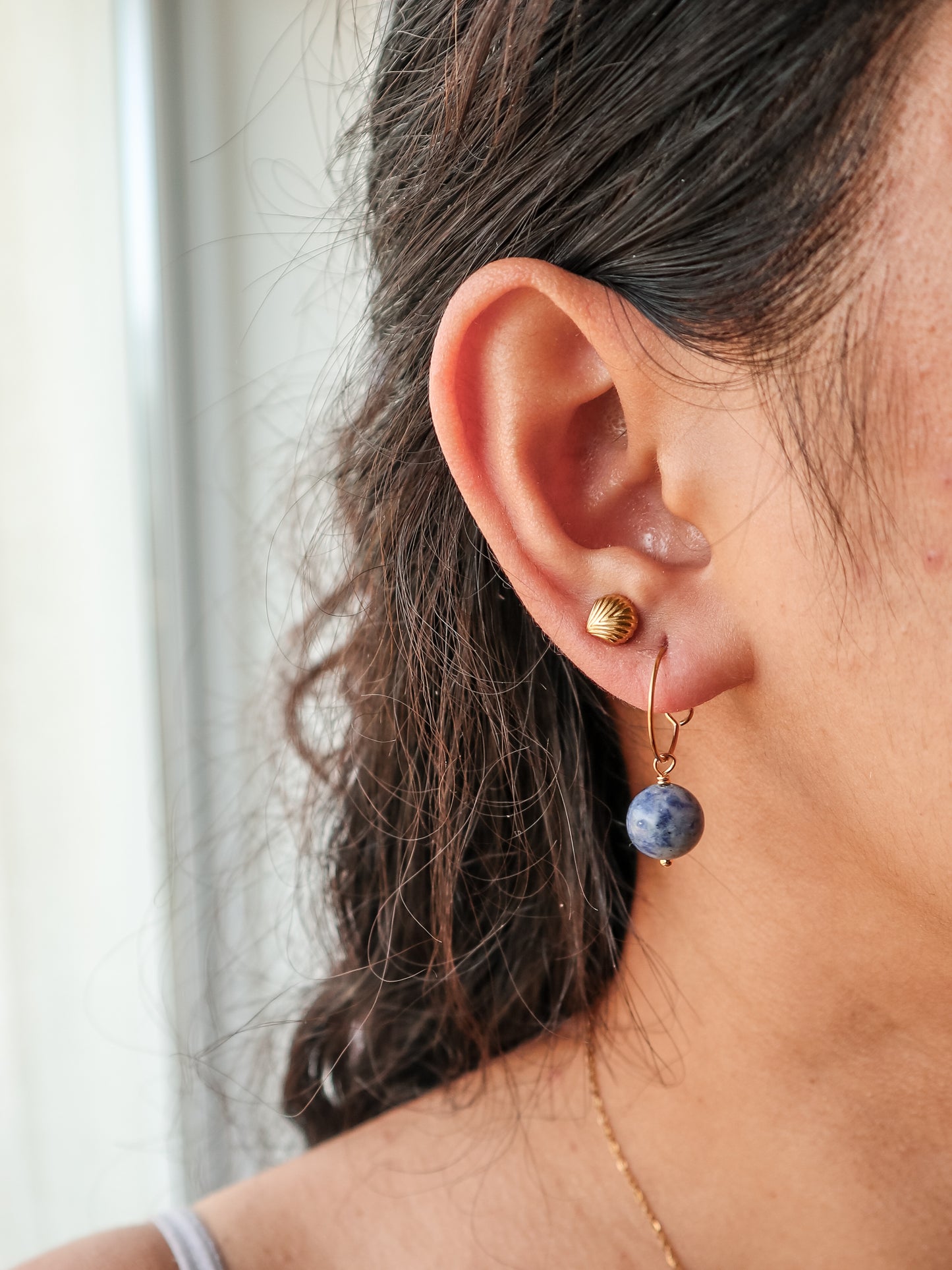 Sodalite Gold Hoop Earrings