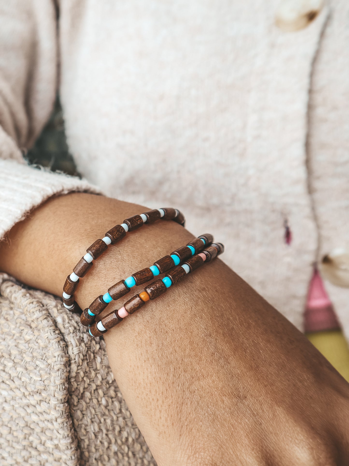 Batur Coconut Wood with Seed Bead Bracelet by Bali Soul