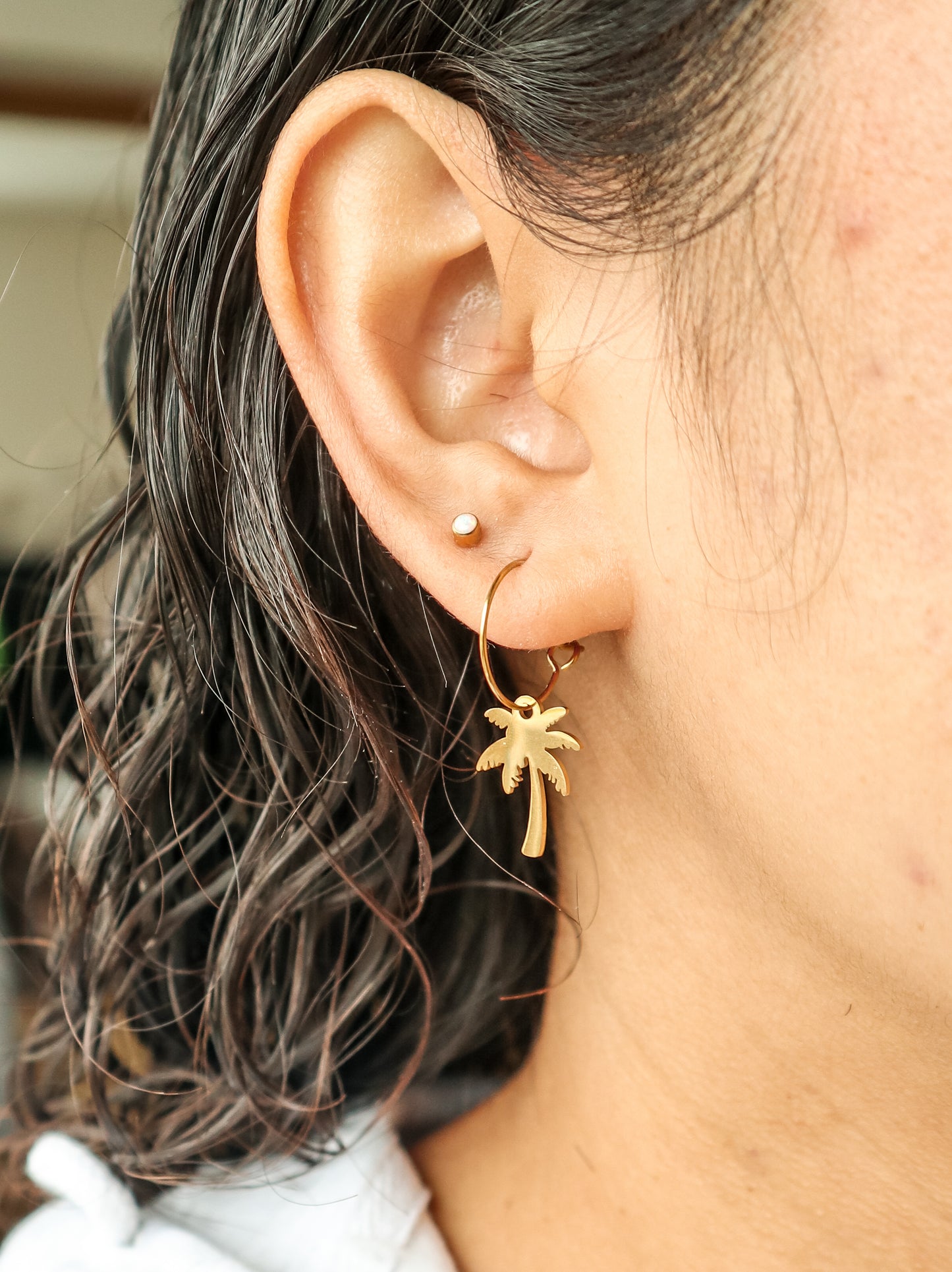 Coconut Tree Gold Hoop Earrings