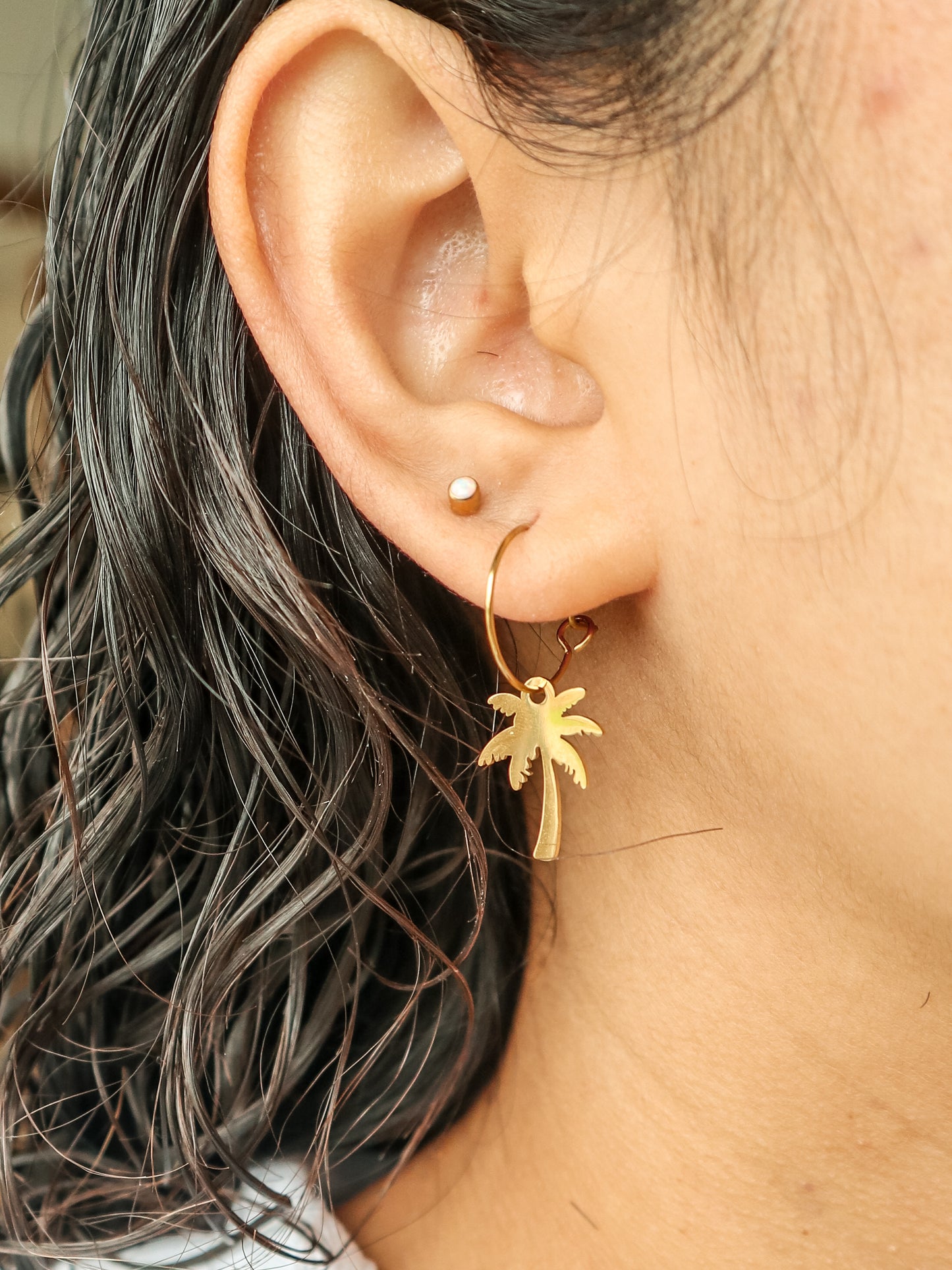 Coconut Tree Gold Hoop Earrings