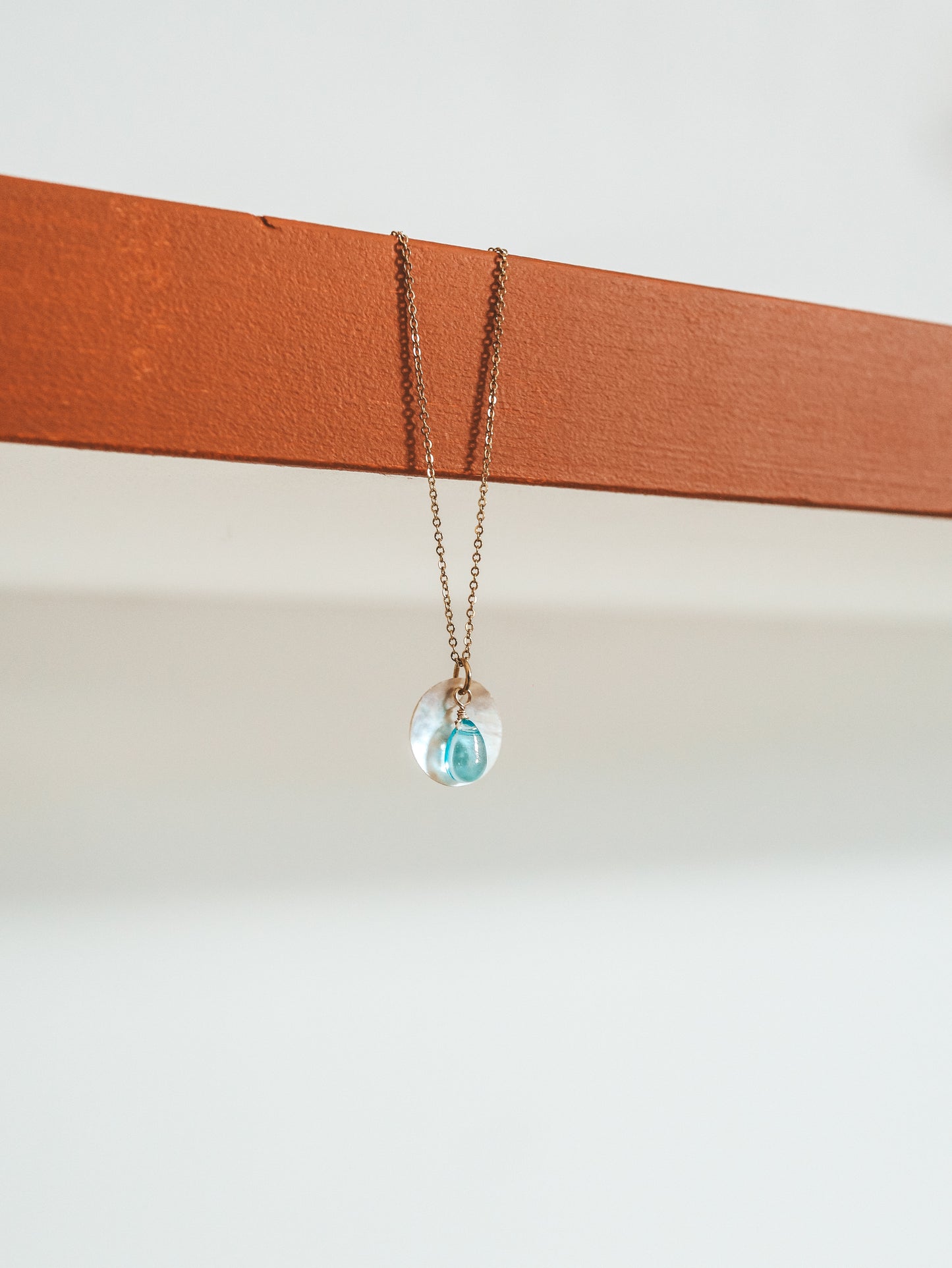 Ocean Breeze Glass Teardrop Akoya Shell Gold Necklace