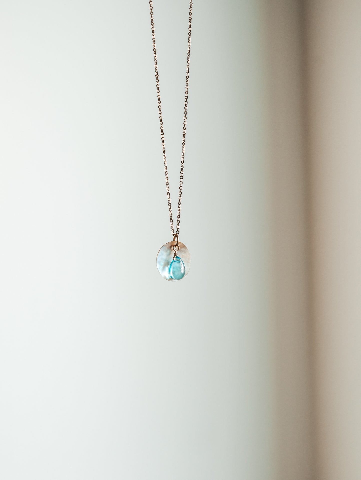 Ocean Breeze Glass Teardrop Akoya Shell Gold Necklace