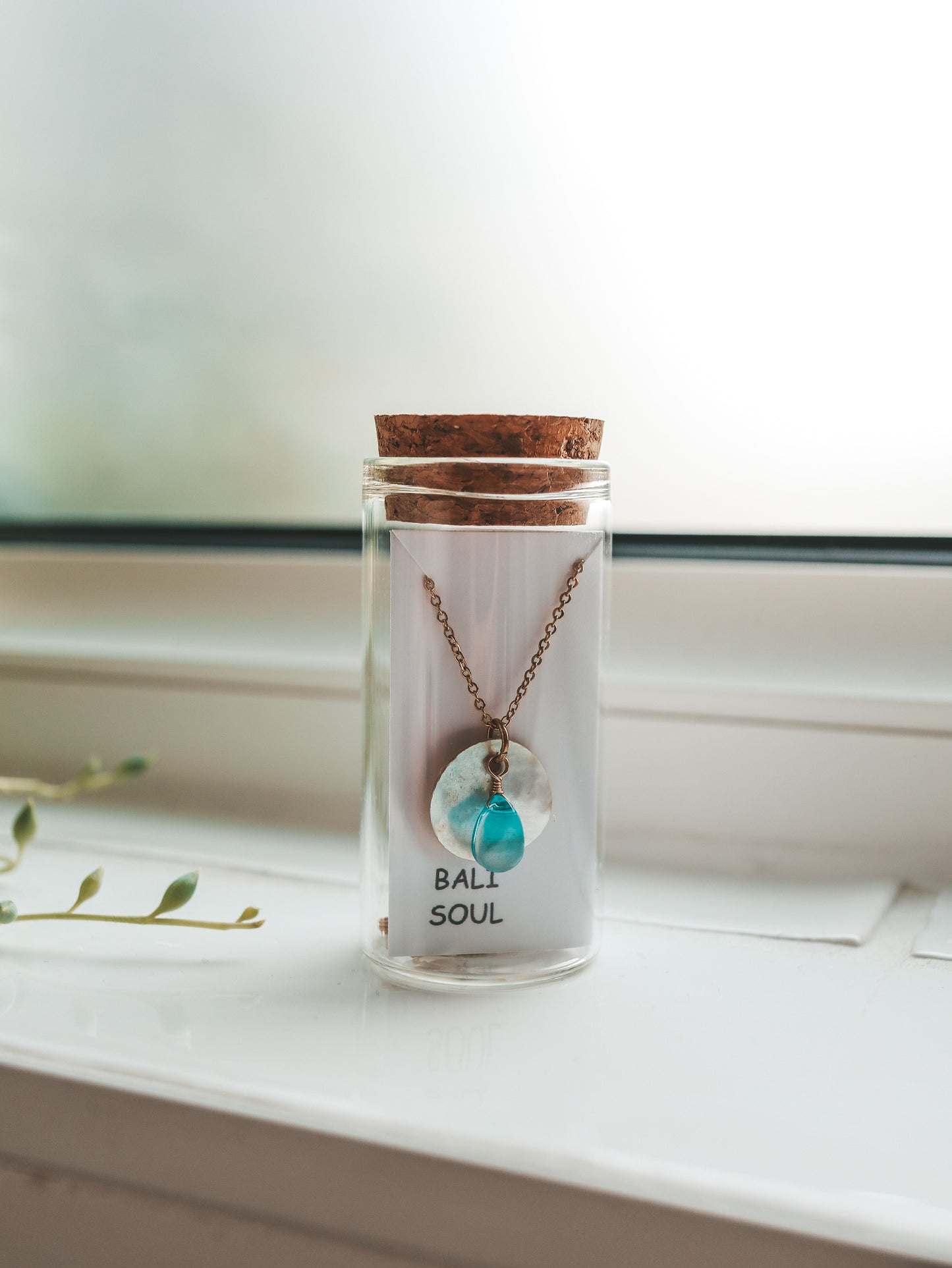 Ocean Breeze Glass Teardrop Akoya Shell Gold Necklace