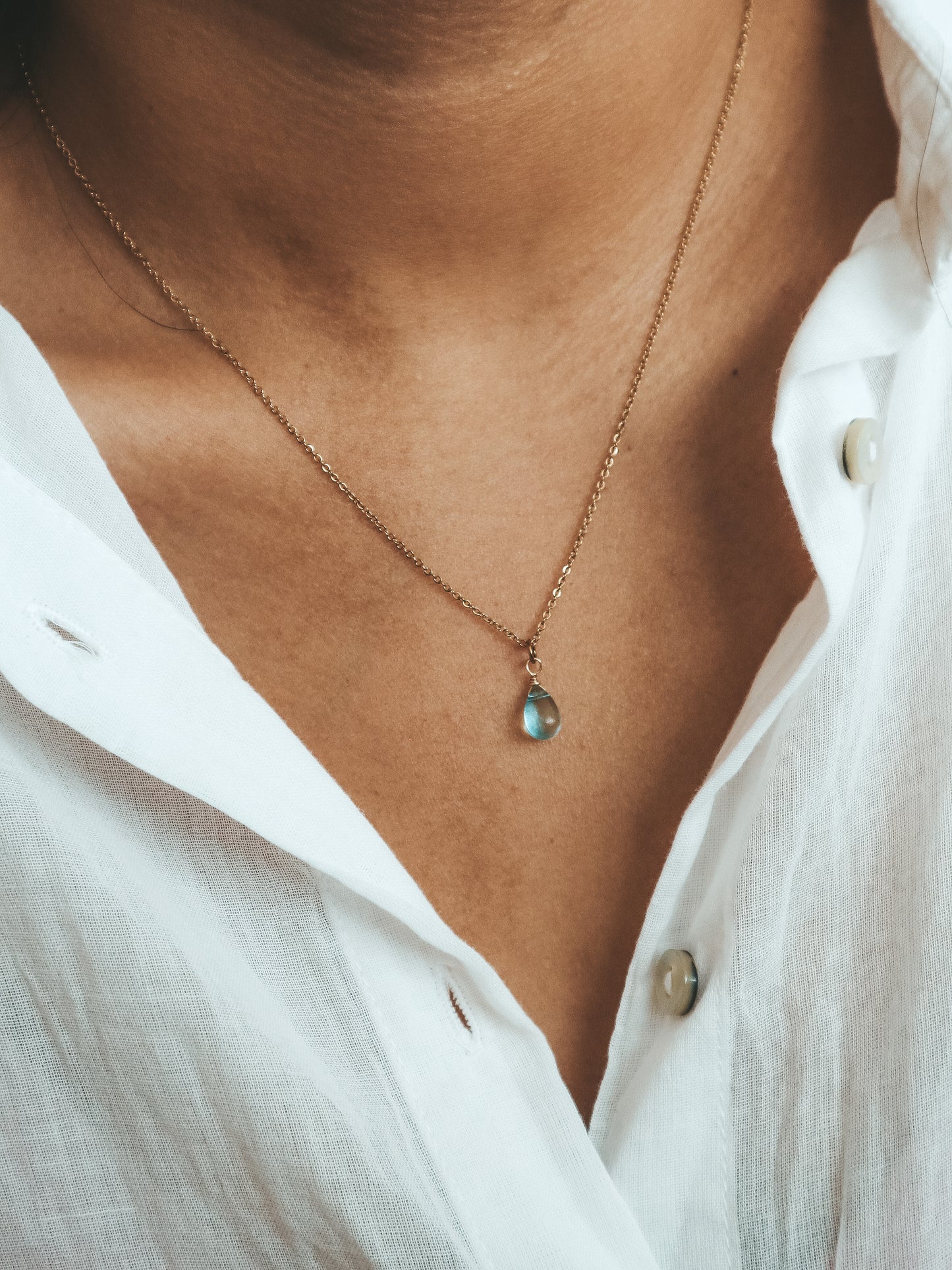 Blue Breeze Glass Teardrop Necklace