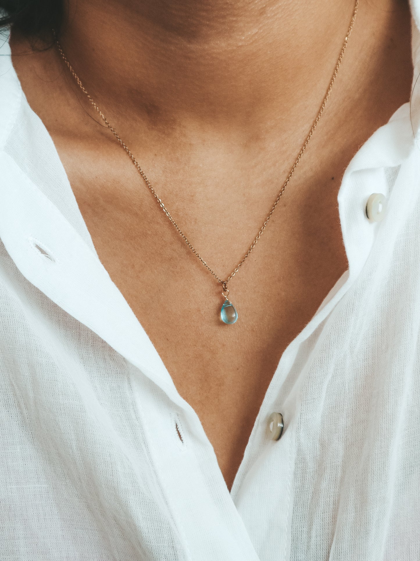 Blue Breeze Glass Teardrop Necklace