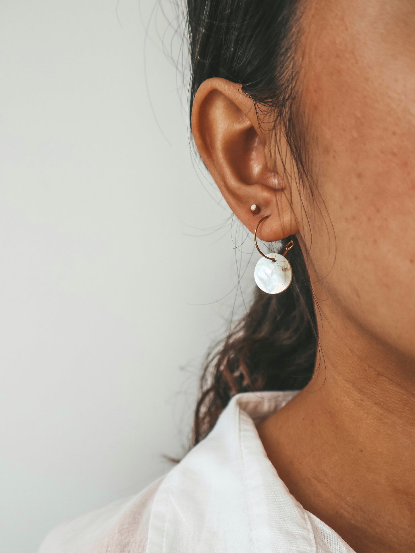 Akoya Shell Gold Hoop Earrings