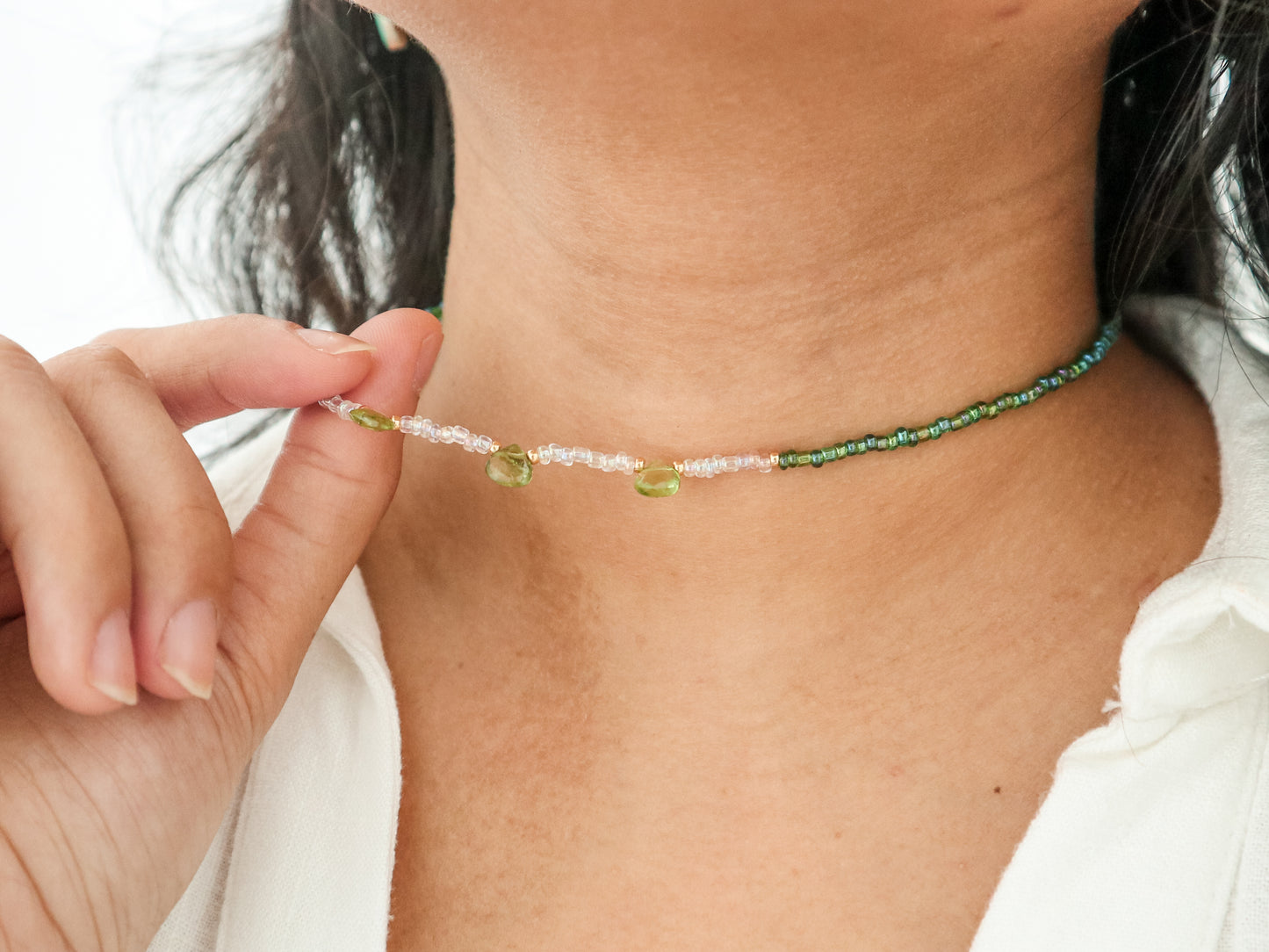 Briolette Gemstone Beaded Choker Necklace
