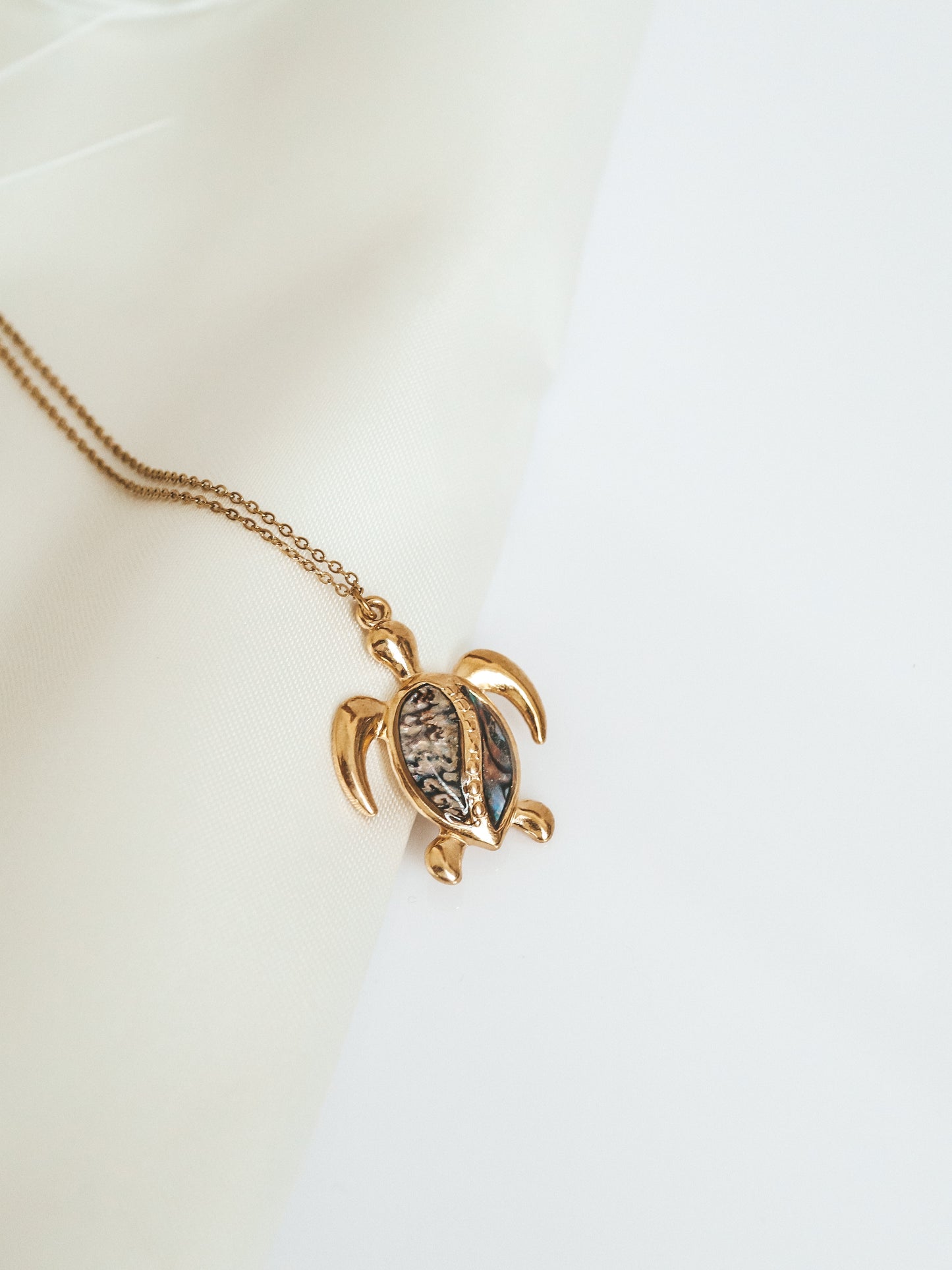 Sea Turtle Abalone Shell Gold Charm Necklace