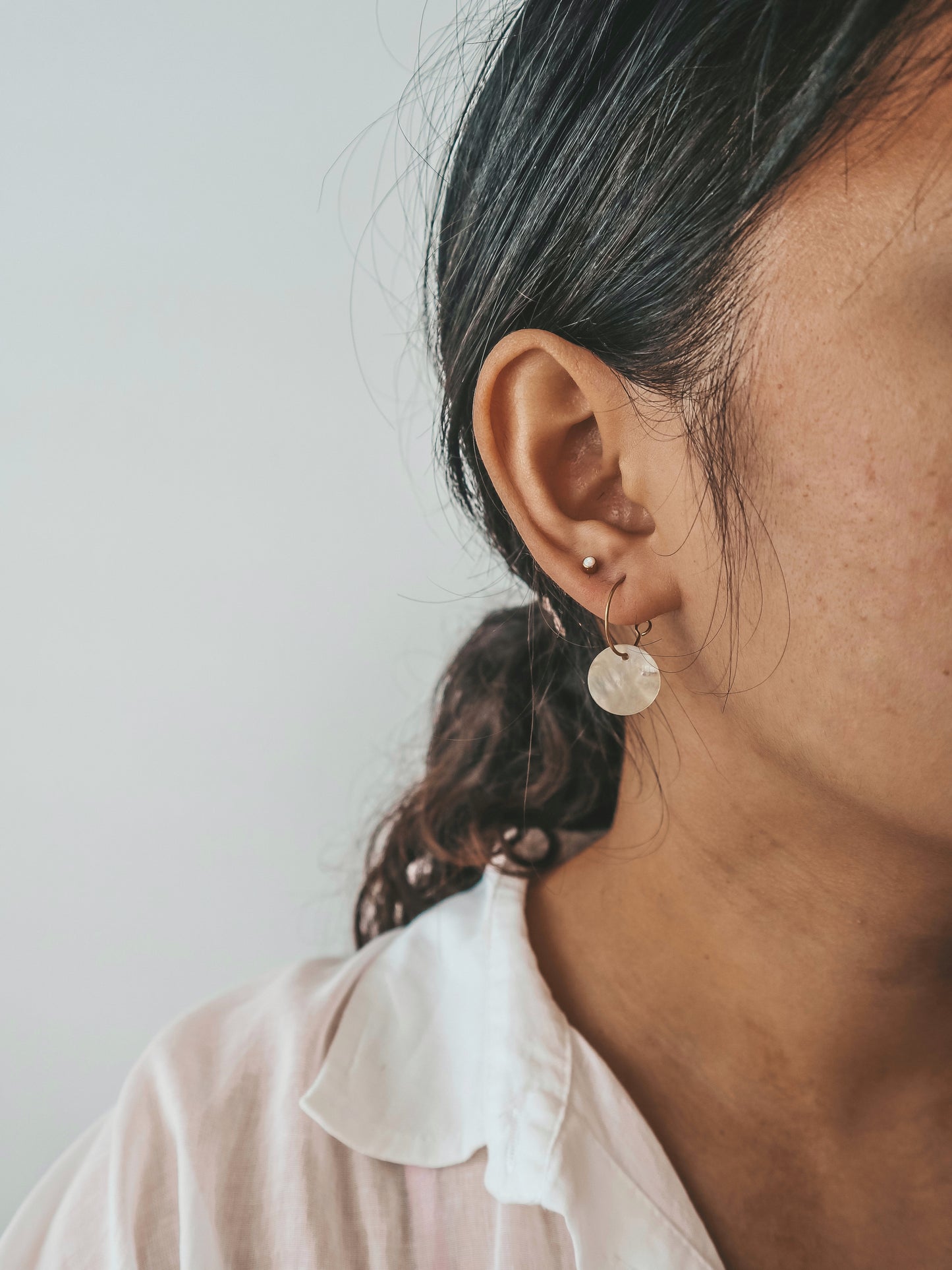 Akoya Shell Gold Hoop Earrings