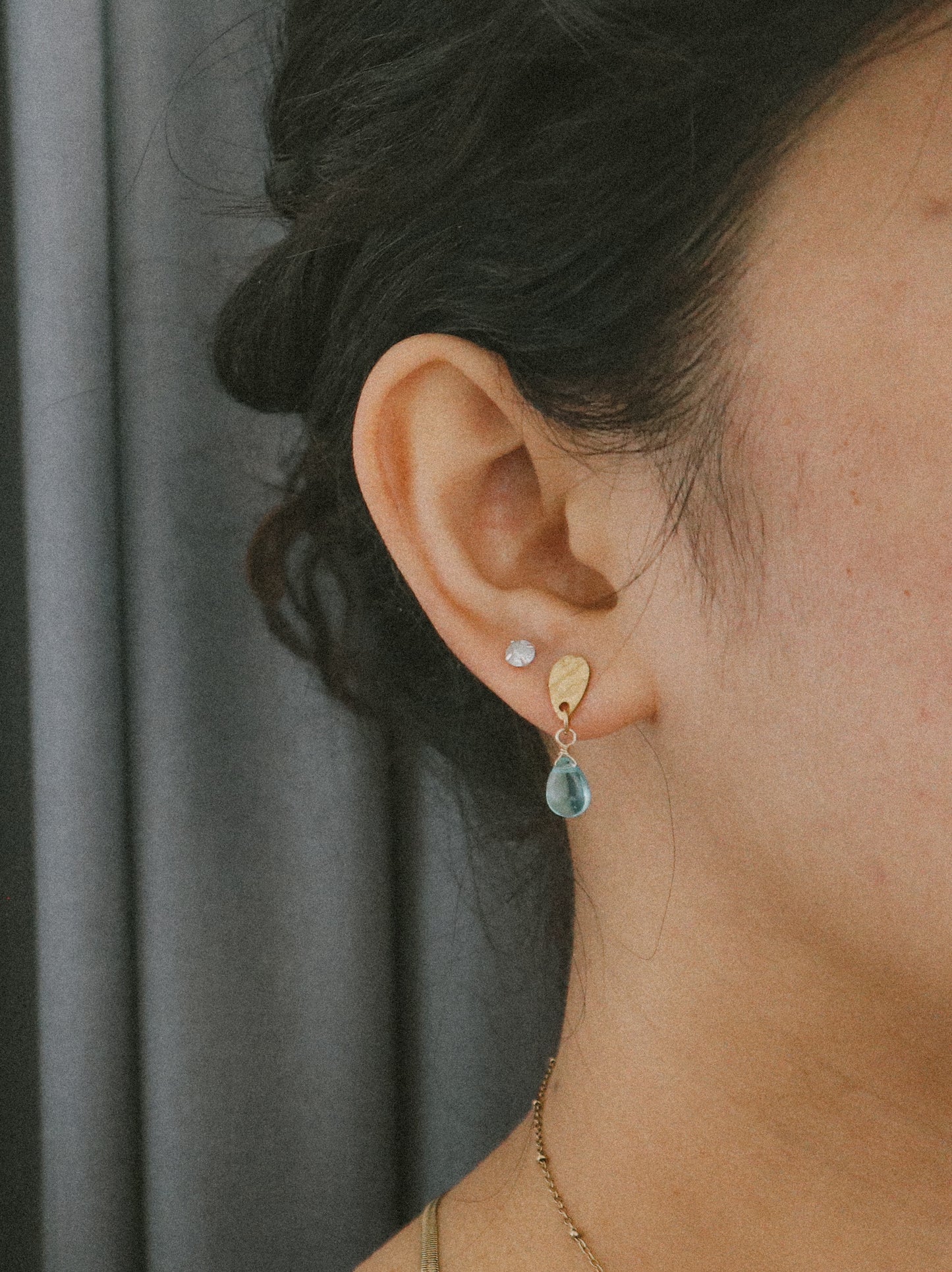 Blue Breeze Glass Teardrop Stud Gold Earrings