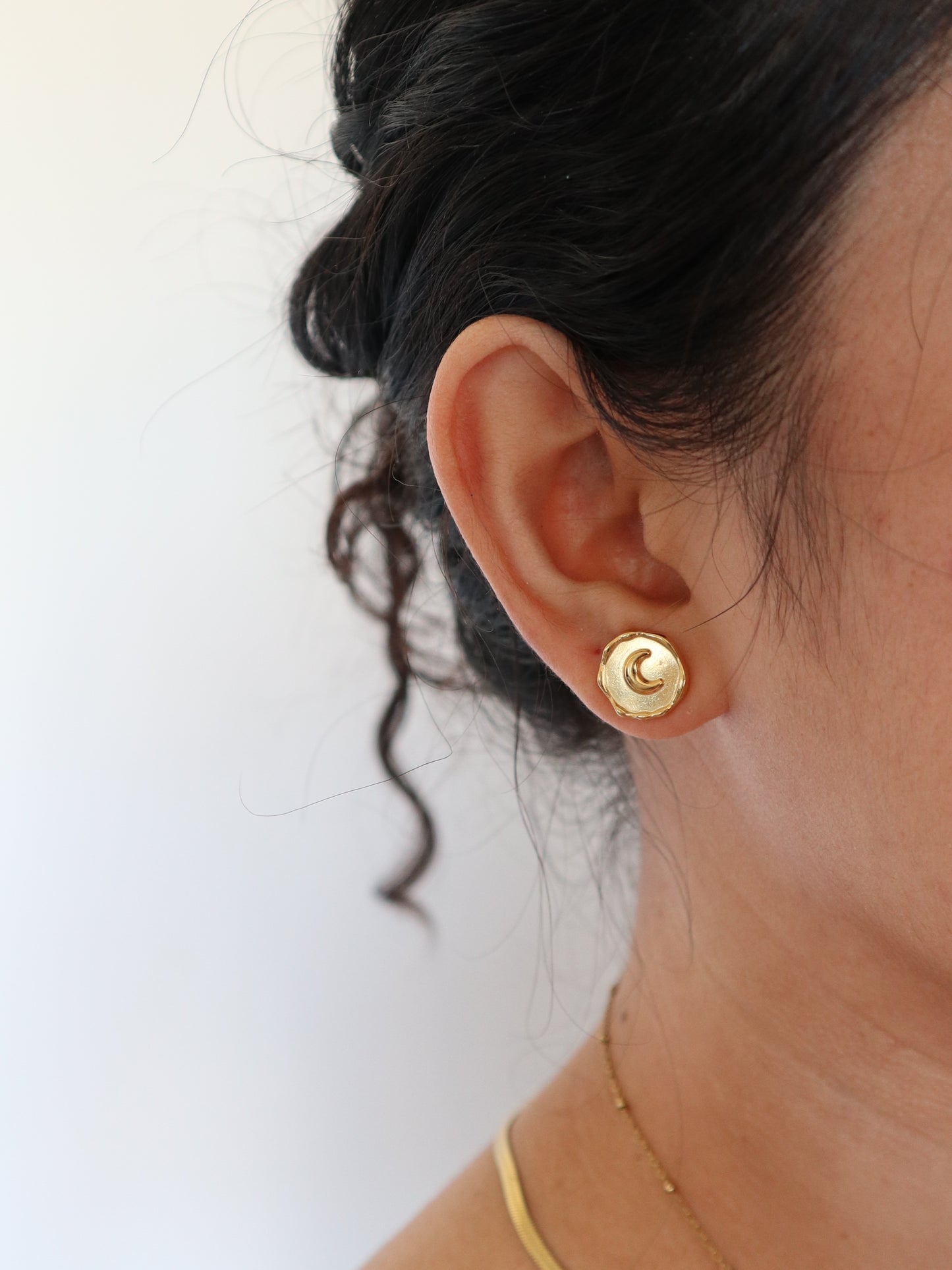 Bulan Crescent Moon Gold Stud Earrings