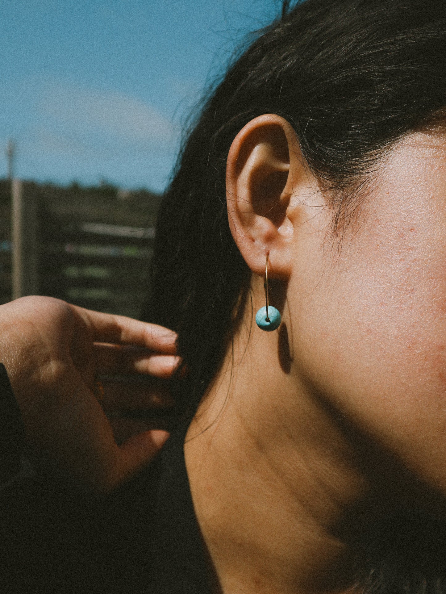 Blue Turquoise Gold Hoop Earrings