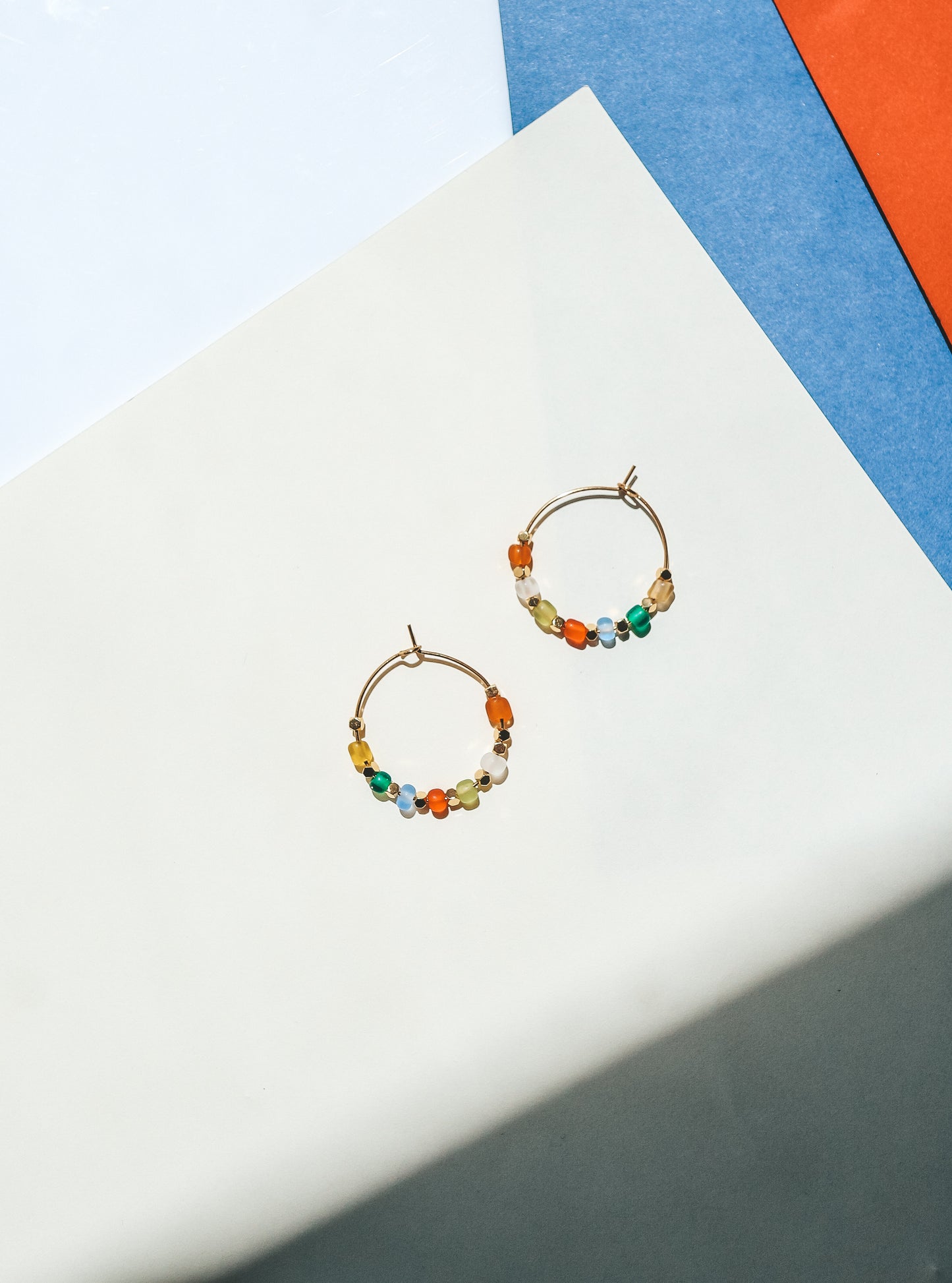 Pelangi Mix Beaded Gold Hoop Earrings