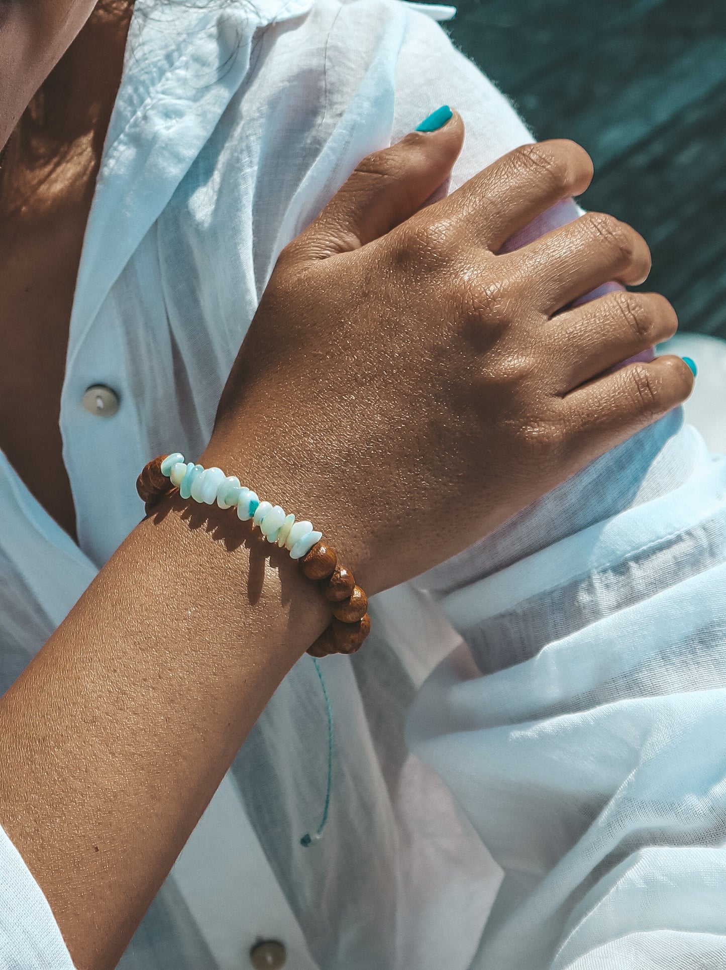 Nias Shell Wood Bead Bracelet