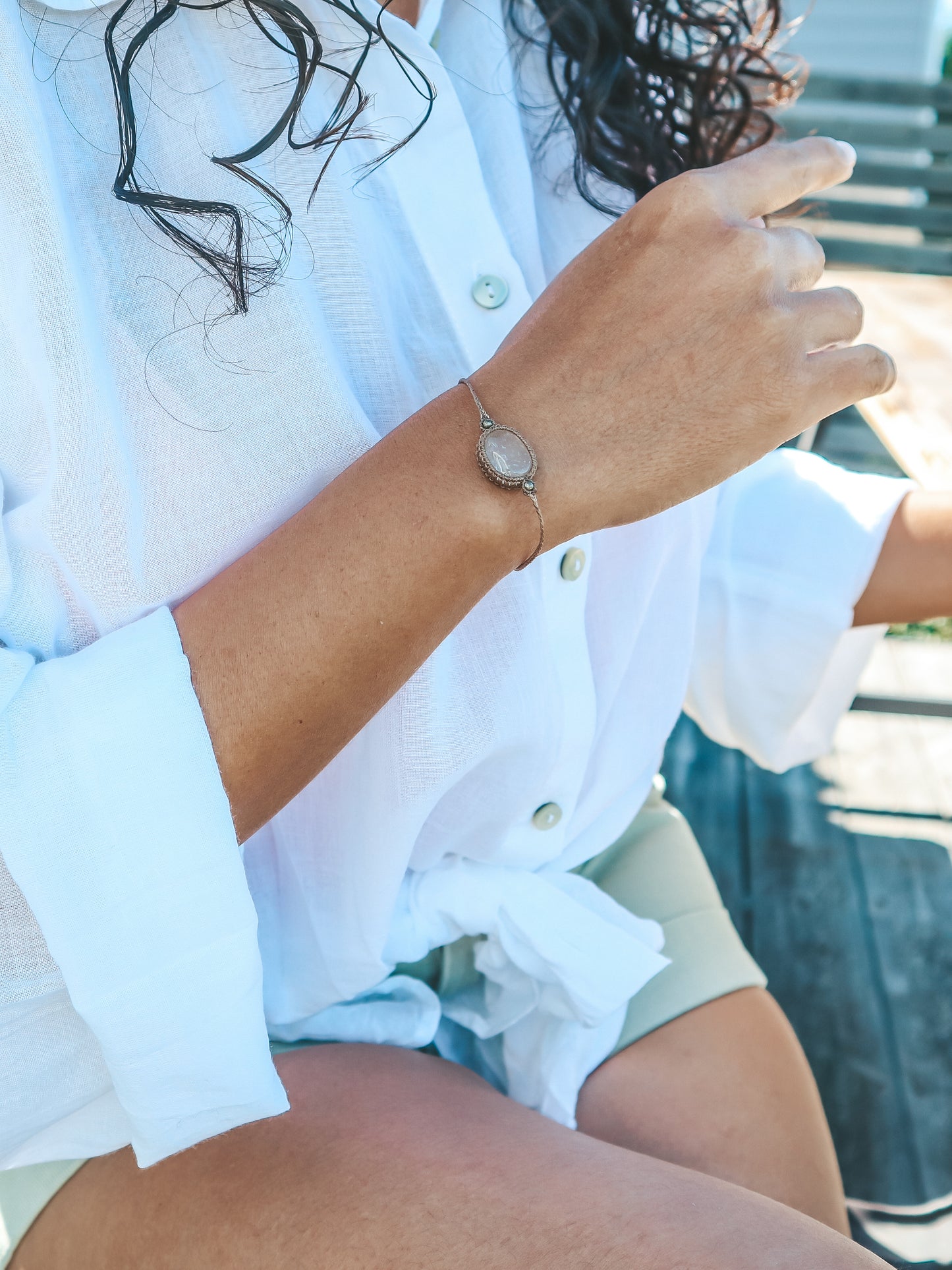 Clear Quartz Dainty Macrame Bracelet