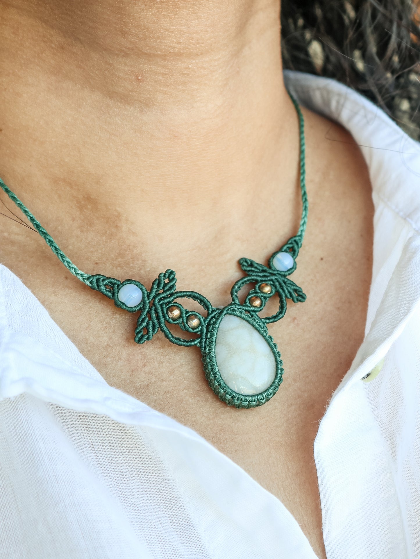 Fossil Coral Macrame Necklace