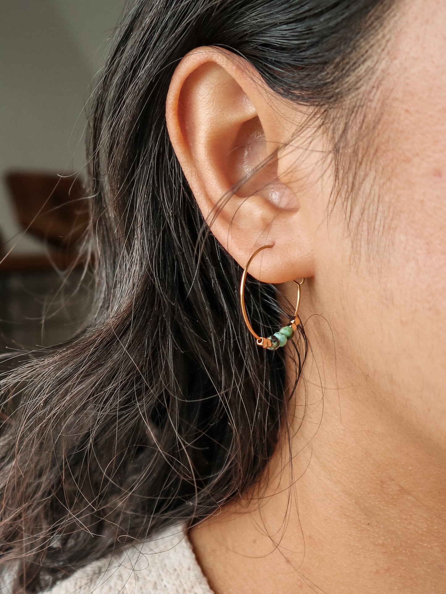 African Turquoise Gold Hoop Earrings