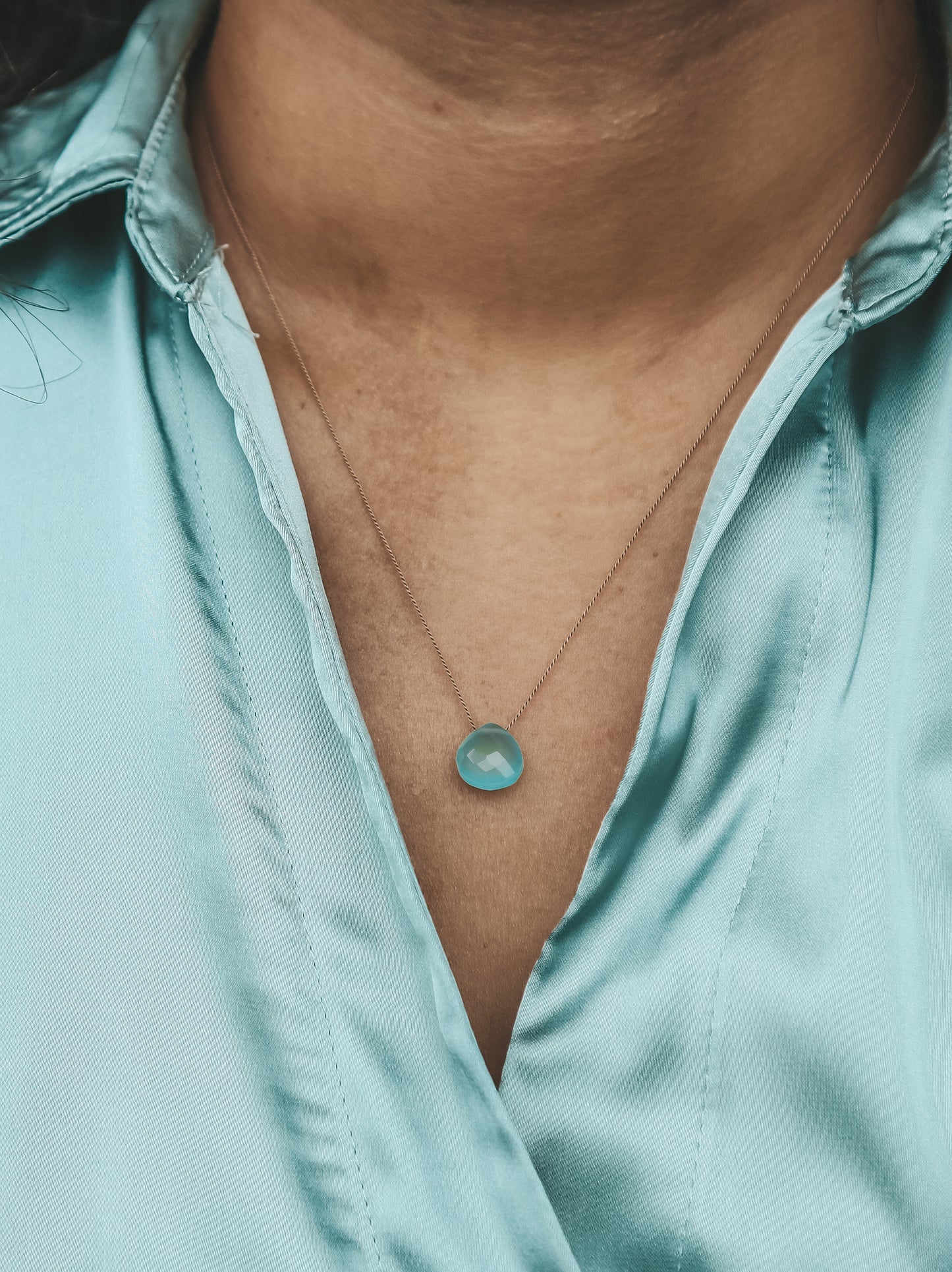 Blue Chalcedony Silk Cord Necklace, March Birthstone