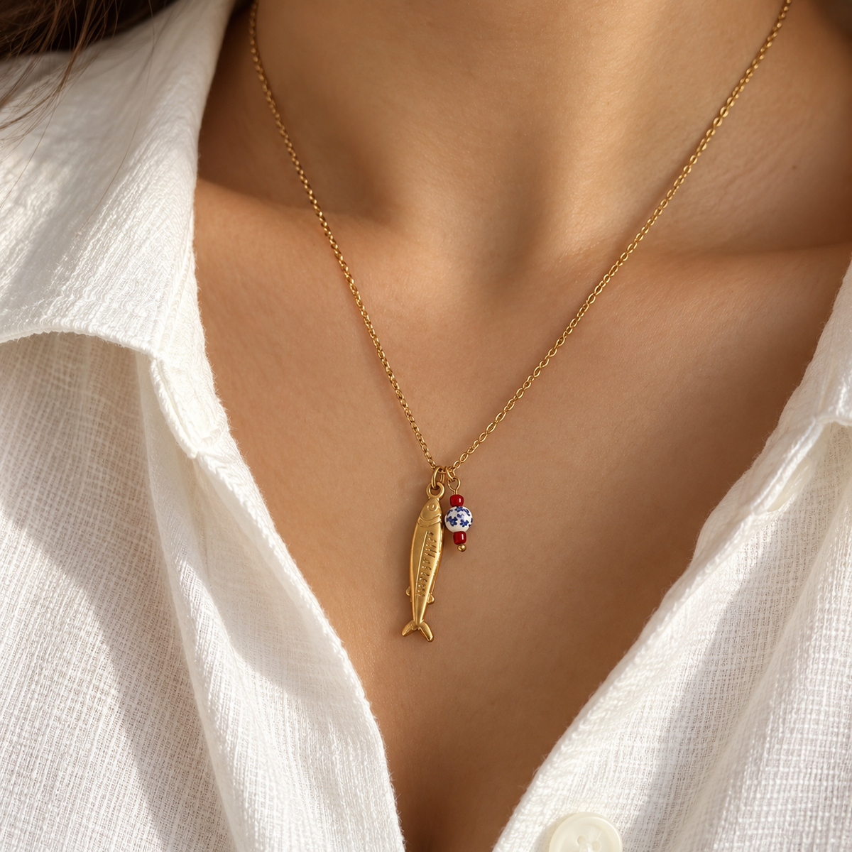 Gold Sardine Fish Necklace