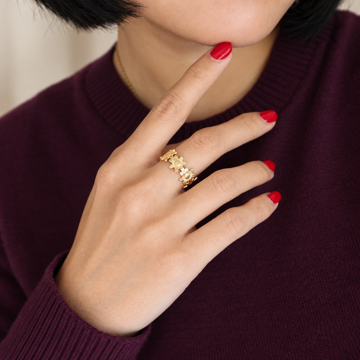 Gold Daisy Flower Ring