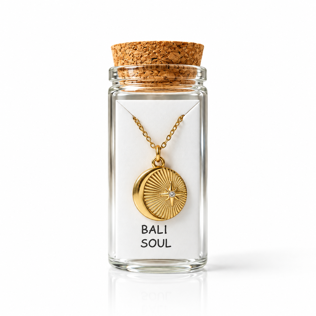 Gold Crescent Moon Star Necklace