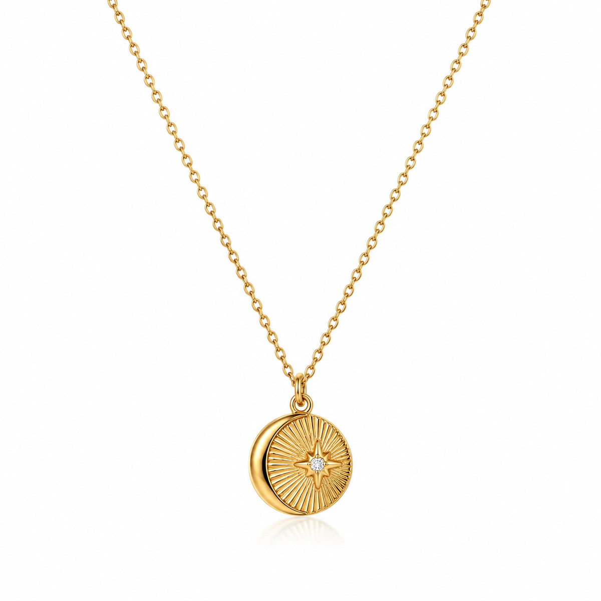 Gold Crescent Moon Star Necklace