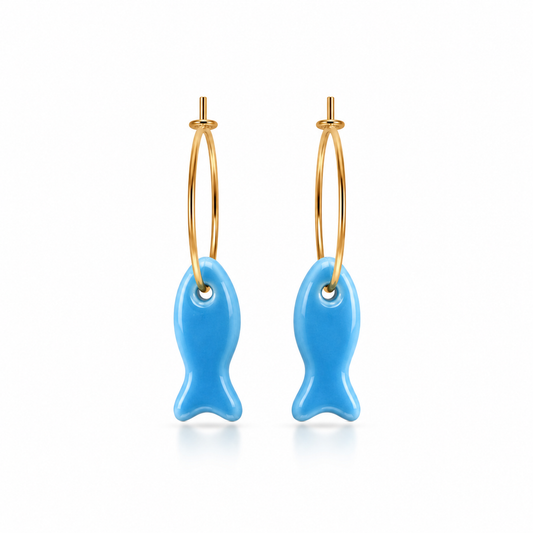 Blue Fish Hoop Earrings