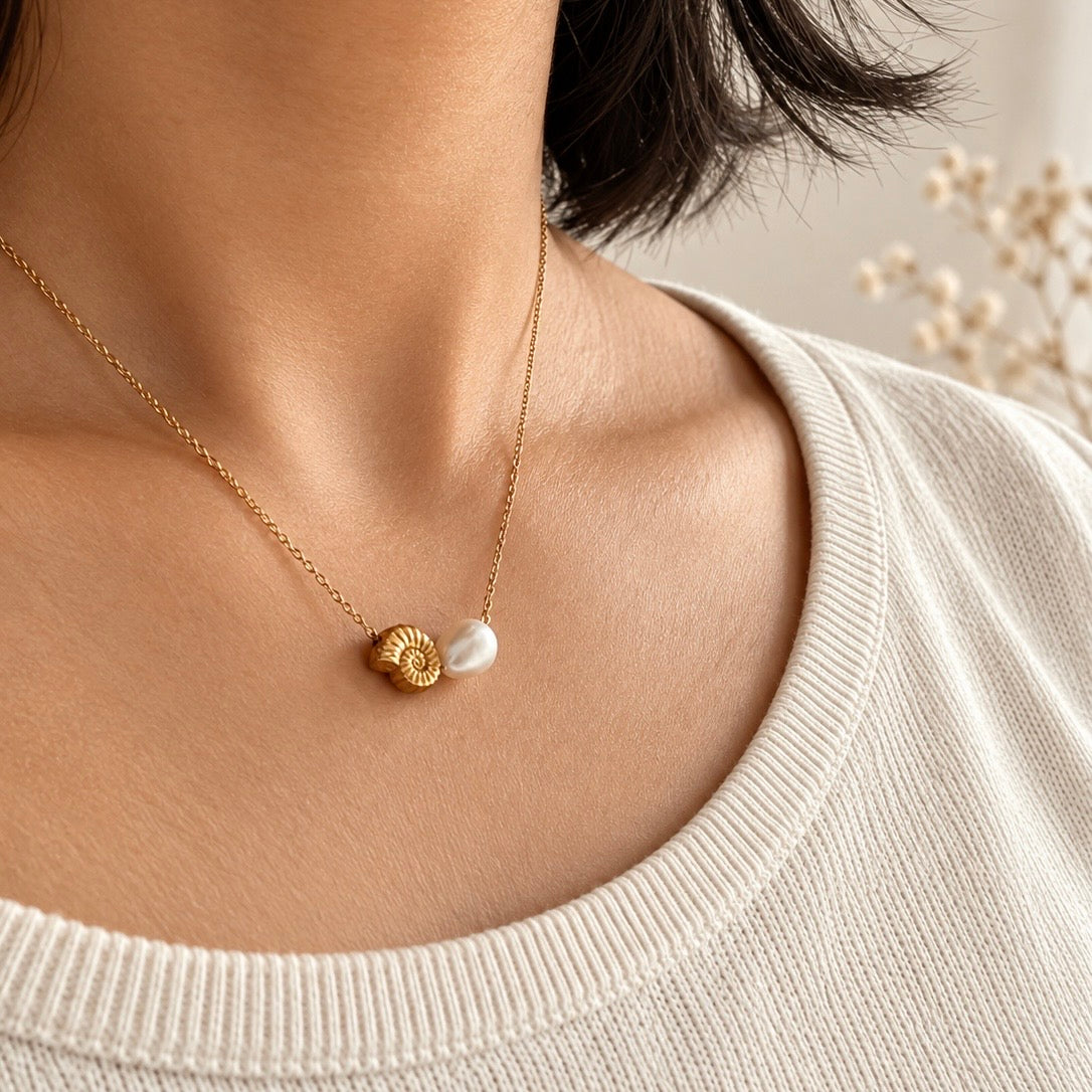 Gold Shell Pearl Necklace
