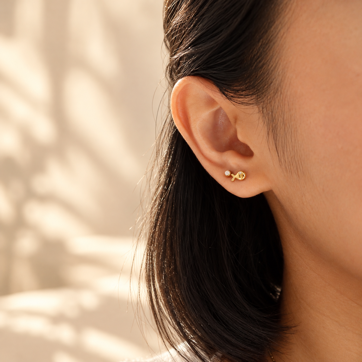 Dainty Gold Fish Stud Earrings