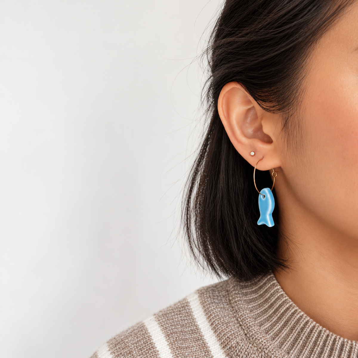 Blue Fish Hoop Earrings