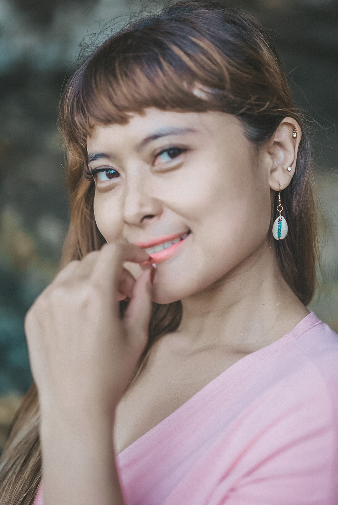 Cowrie Shell with Apatite beads Gold Earrings