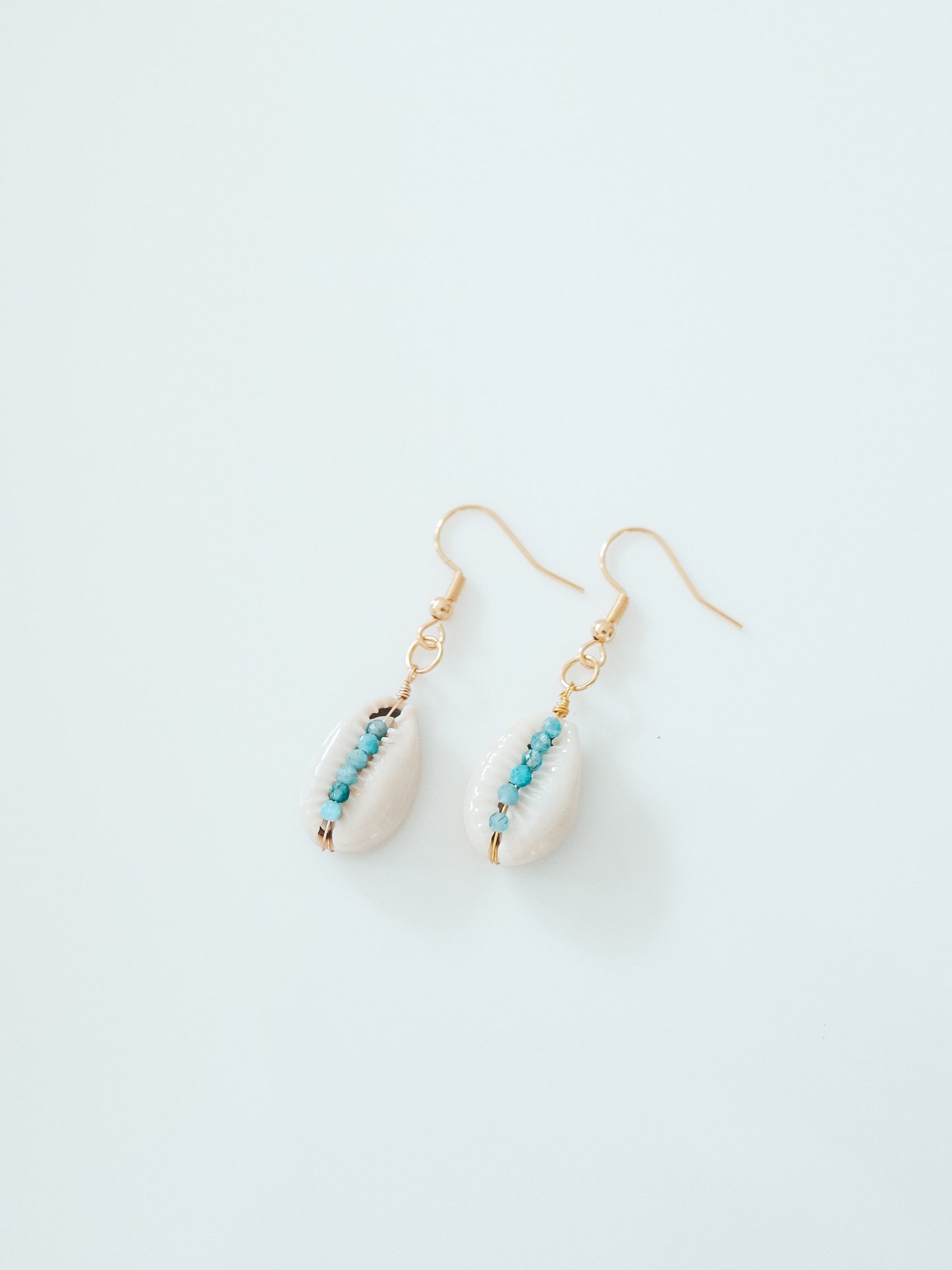 Cowrie Shell with Apatite beads Gold Earrings