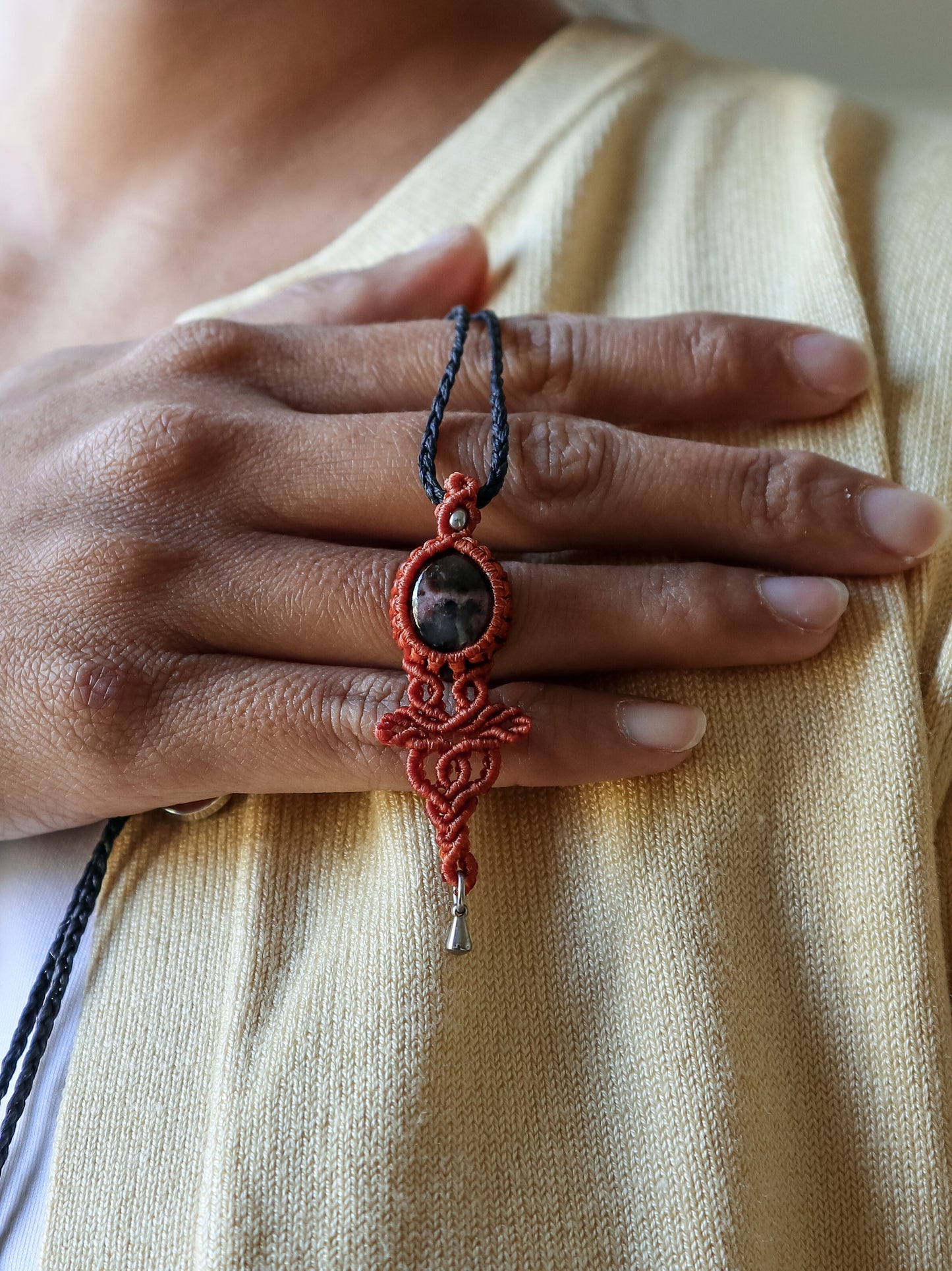 Rhodonite Macrame Pendant