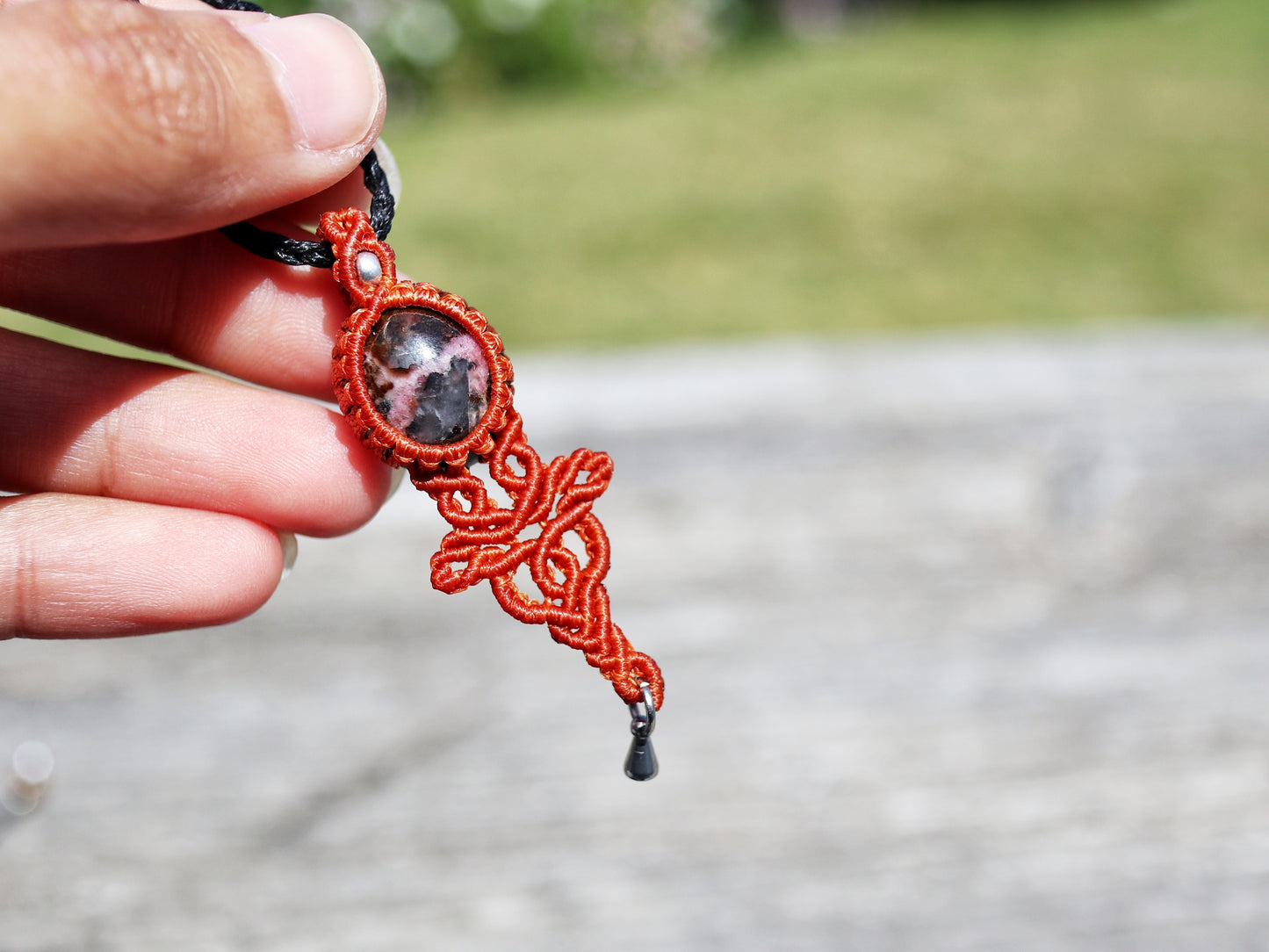 Rhodonite Macrame Pendant