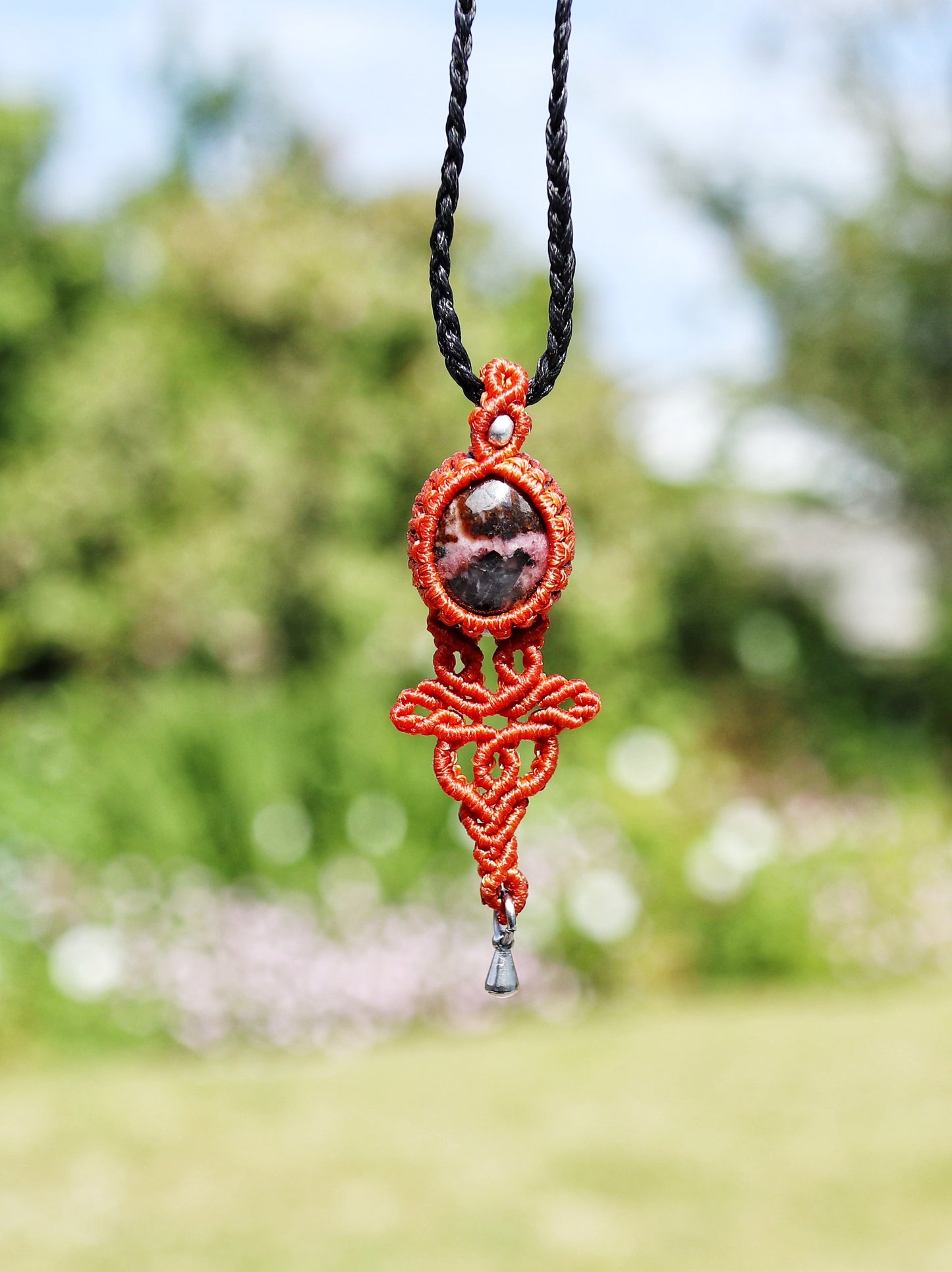 Rhodonite Macrame Pendant