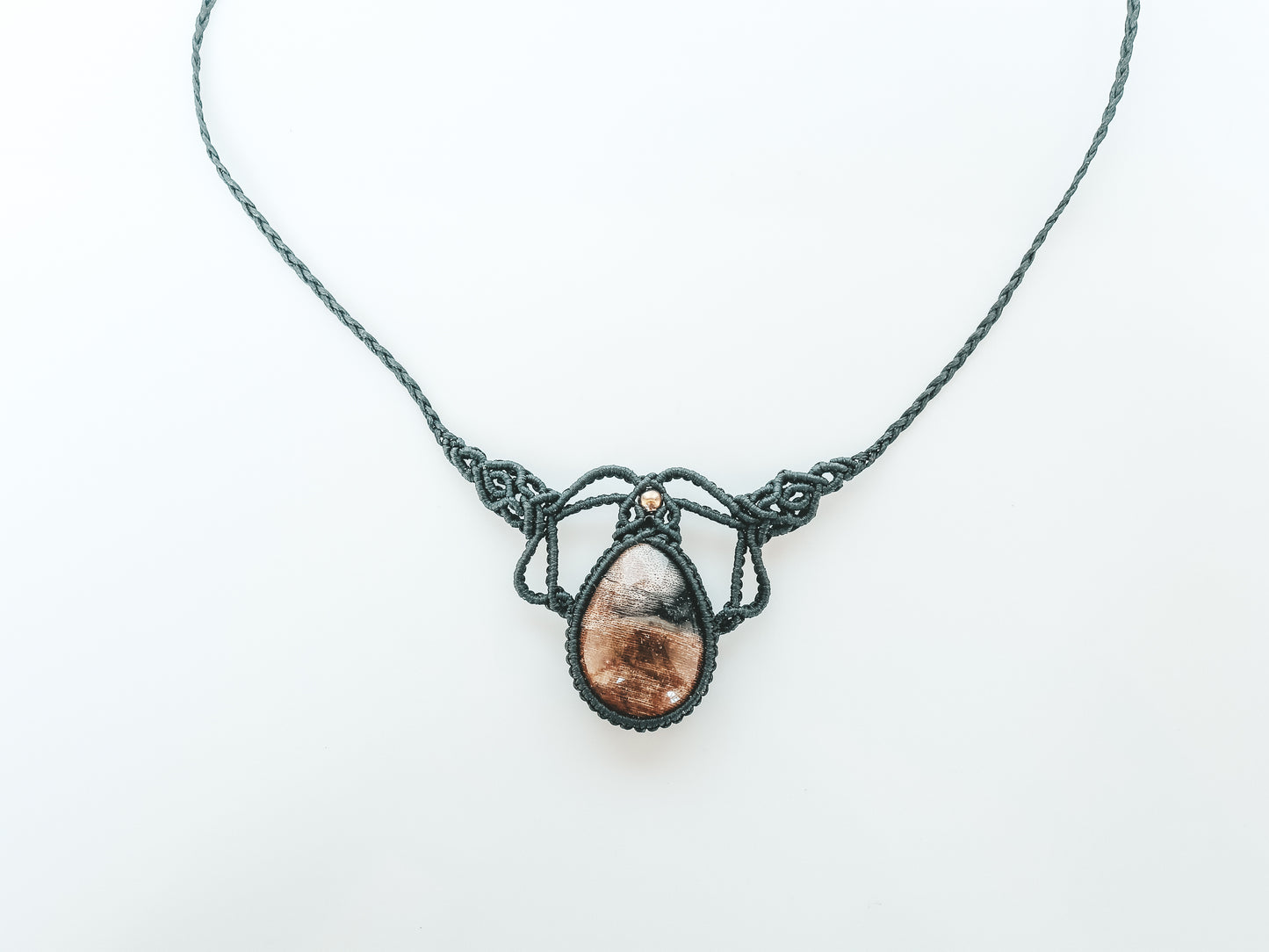 Petrified Wood Fossil Macrame Necklace