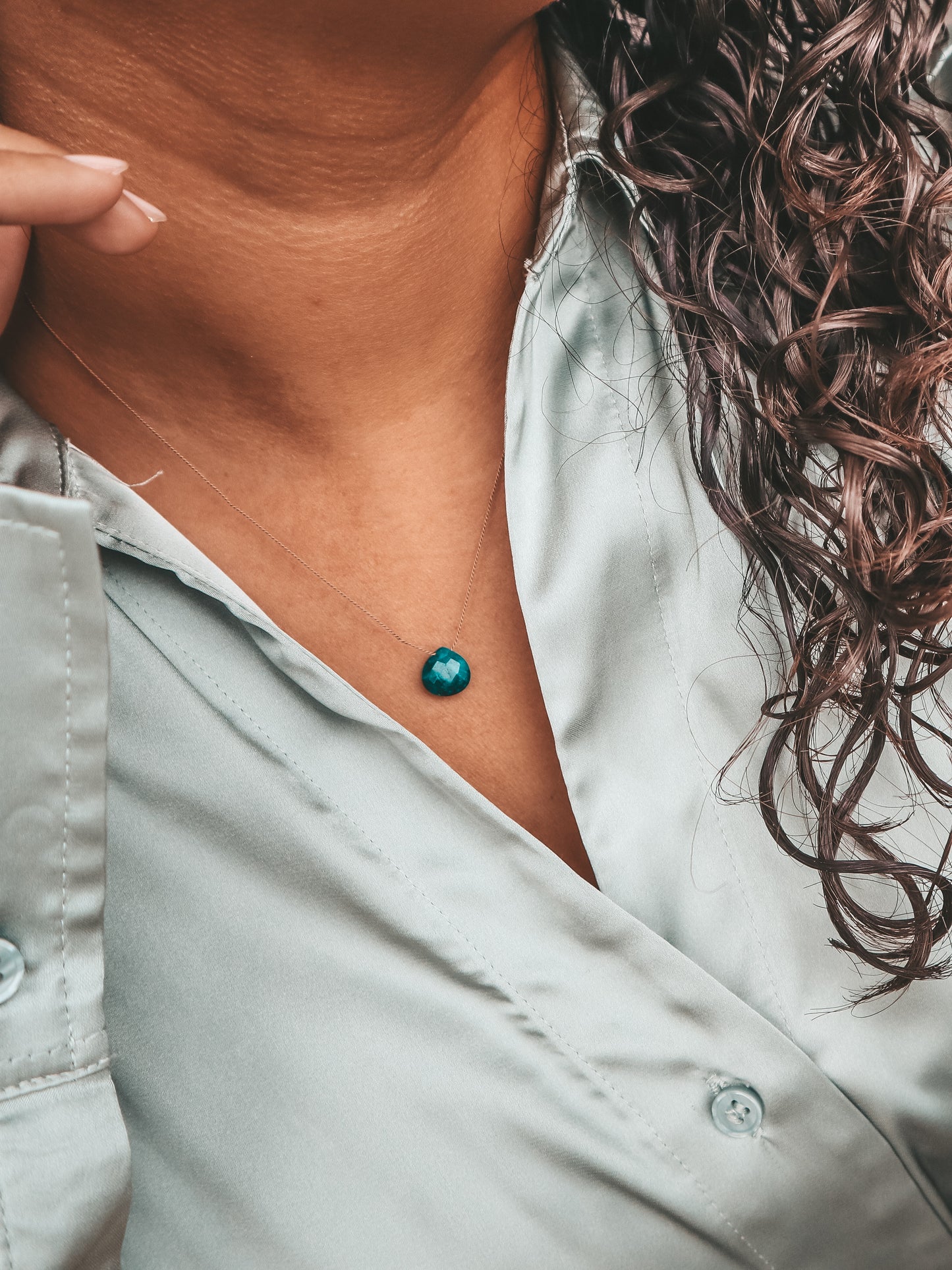 Emerald Silk Cord Necklace, May Birthstone