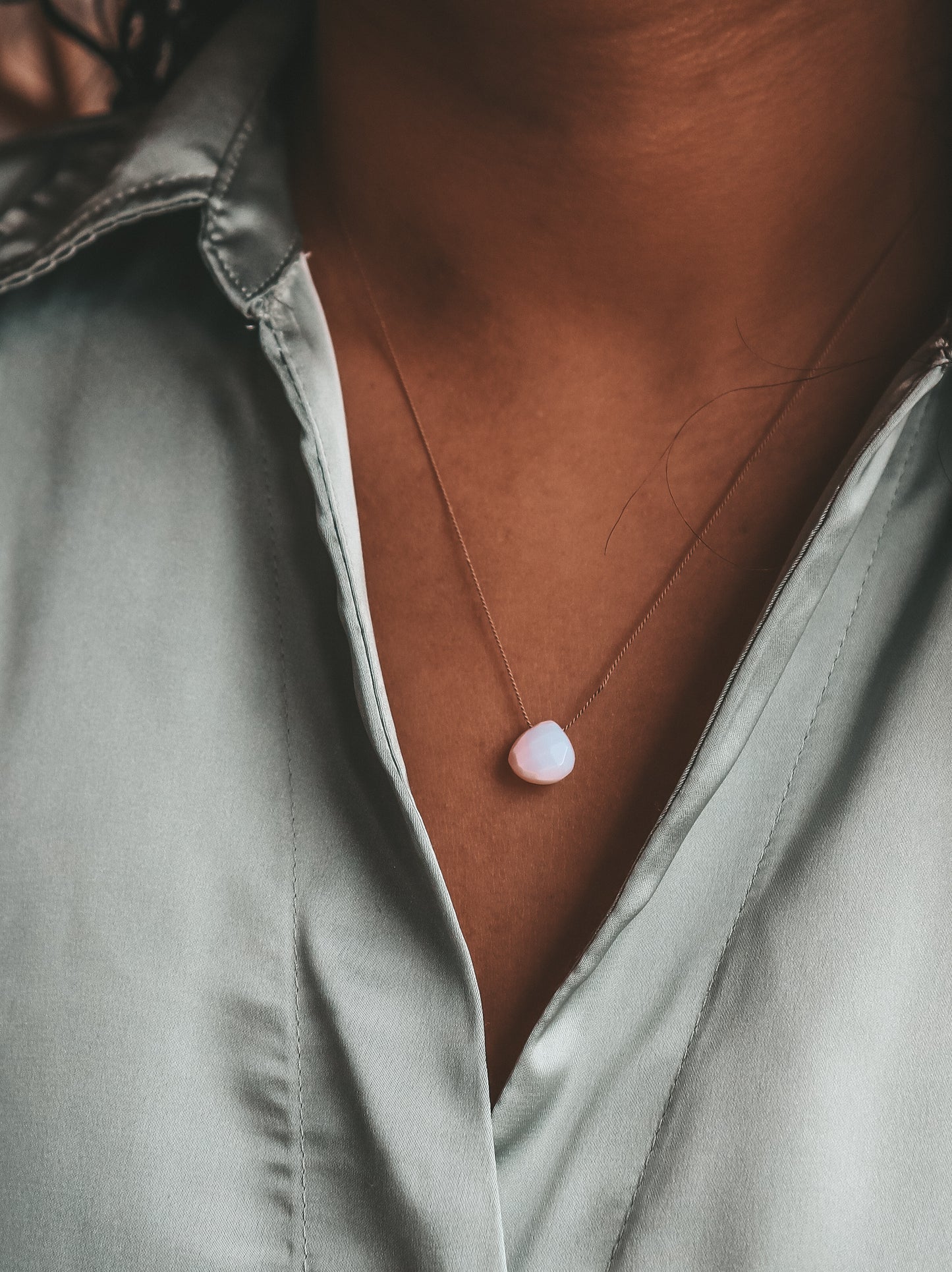 Pink Opal Silk Cord Necklace, October Birthstone