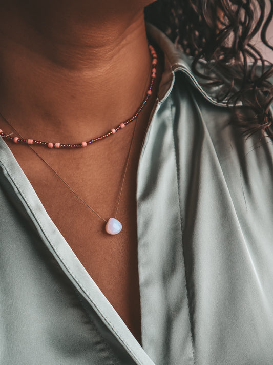 Pink Opal Silk Cord Necklace, October Birthstone