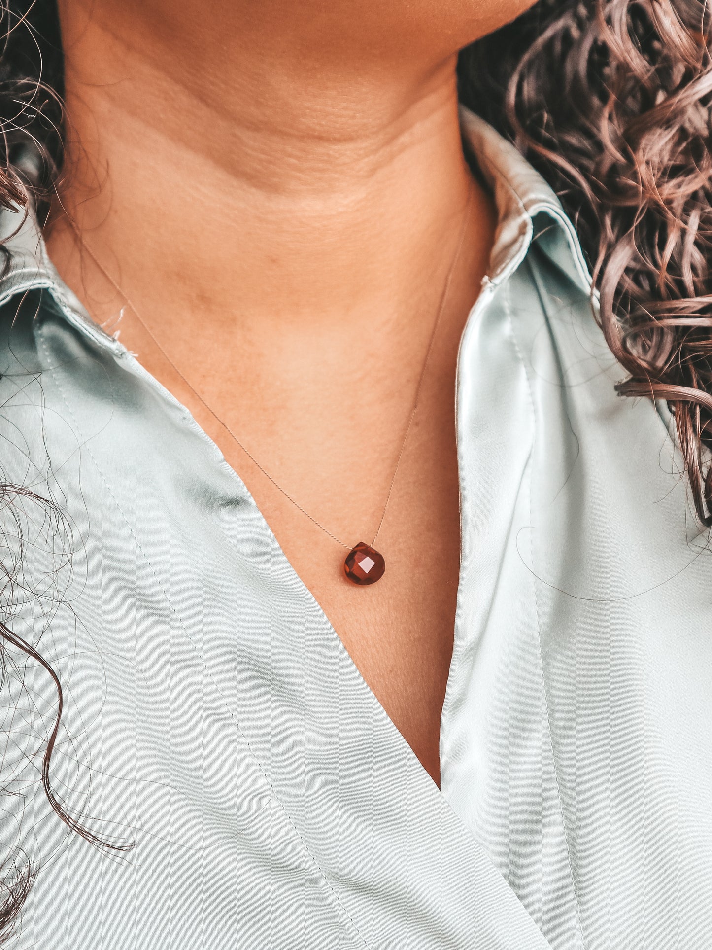 Garnet Floating Silk Cord Necklace, January Birthstone