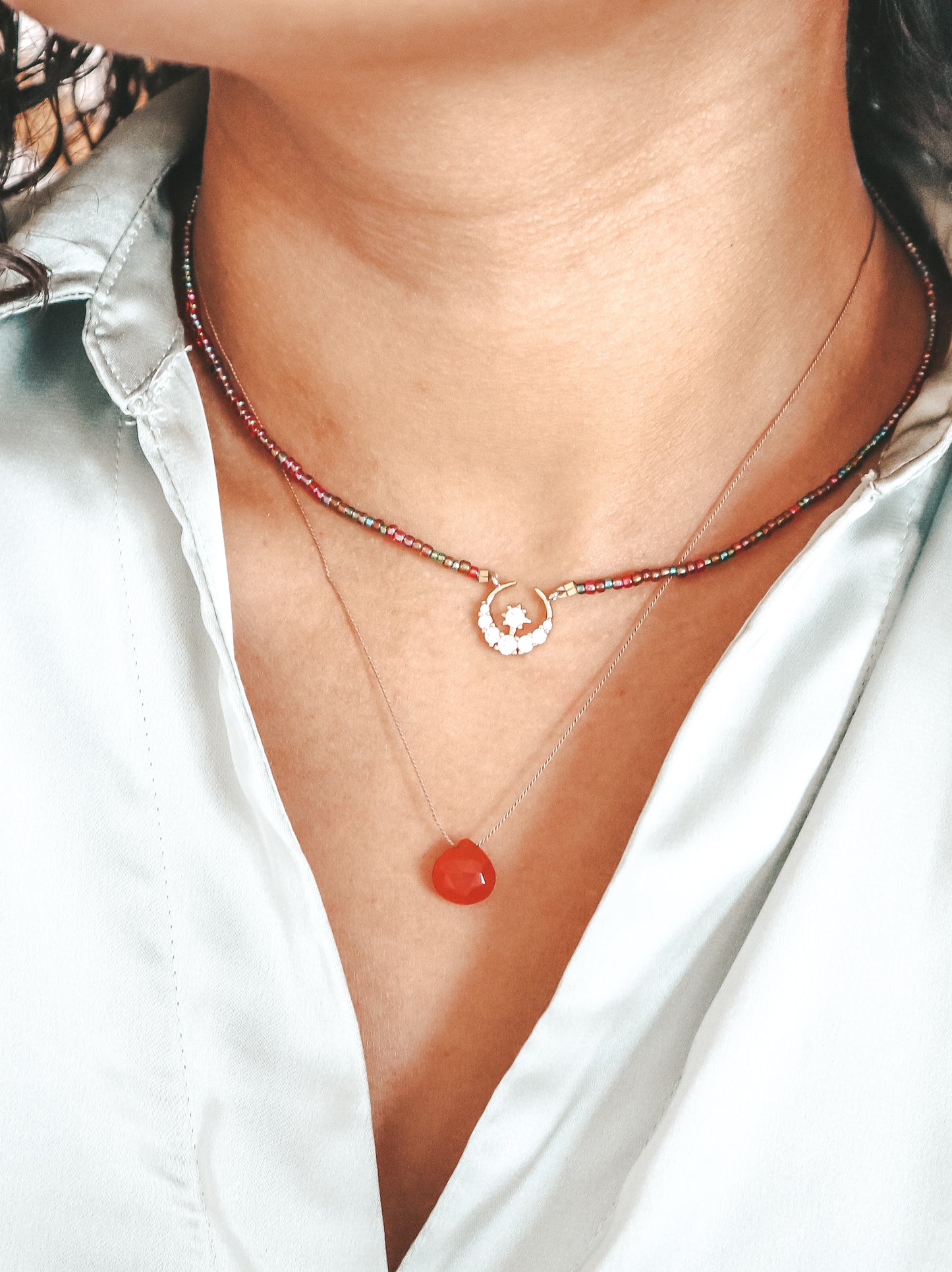 Carnelian Silk Cord Necklace, July Birthstone