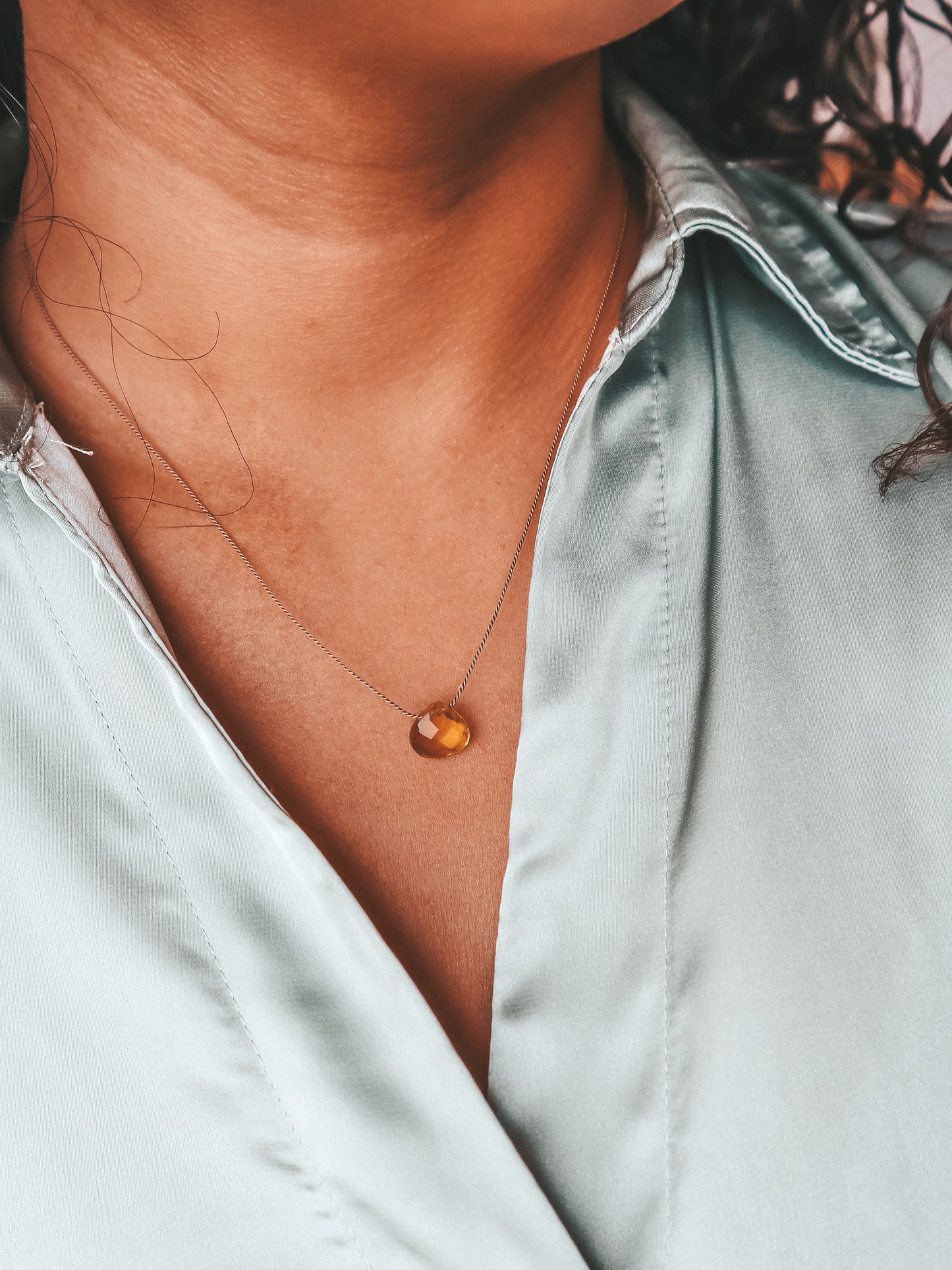 Citrine Silk Cord Necklace, November Birthstone