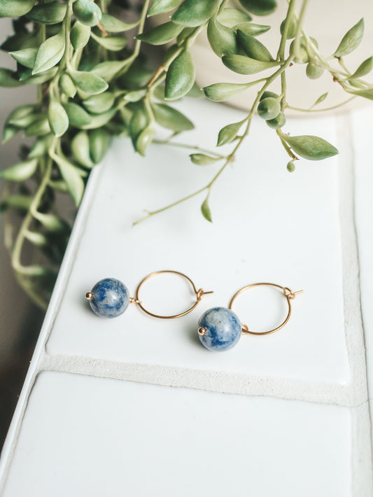 Sodalite Gold Hoop Earrings