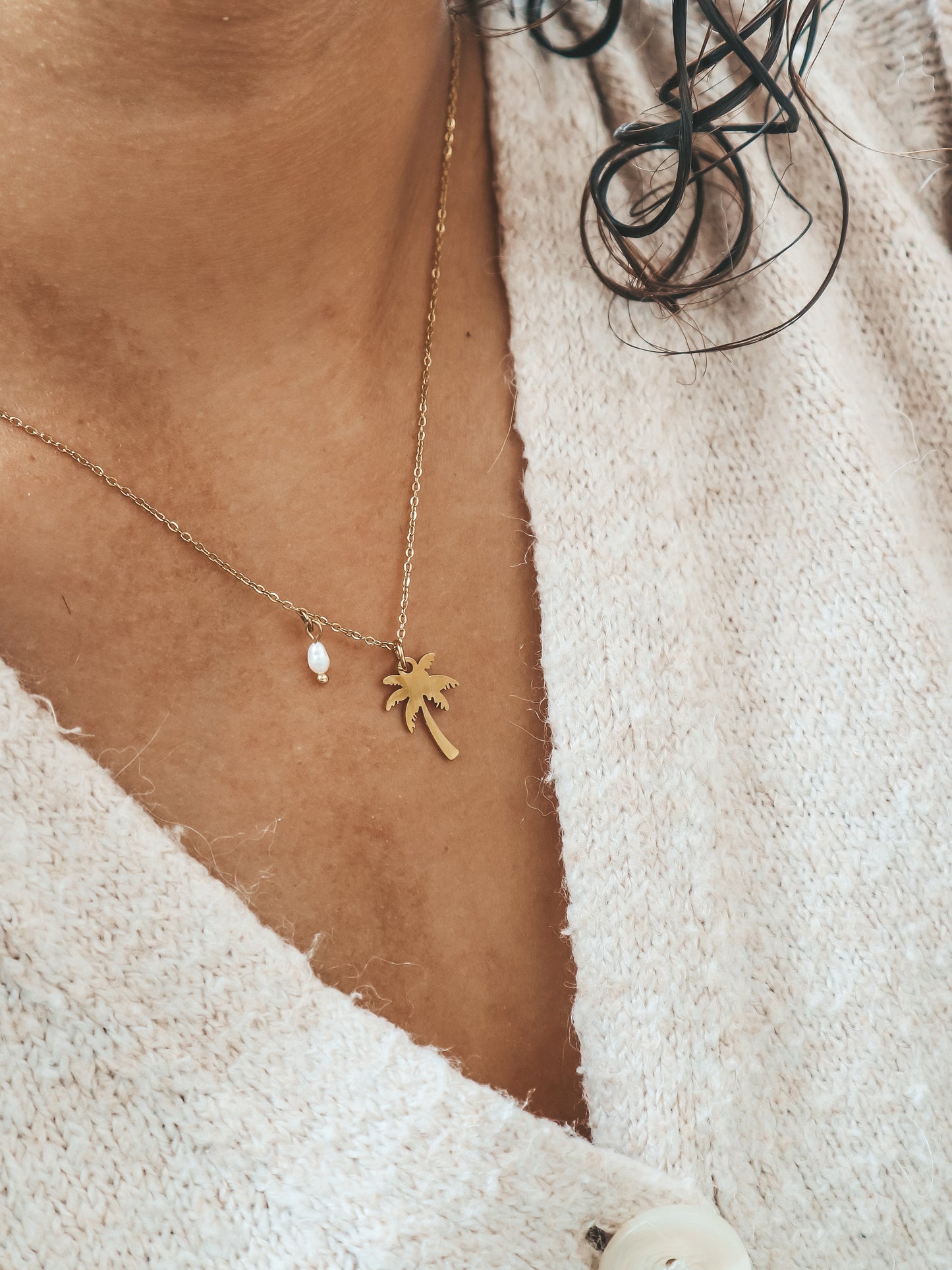 Coconut Tree with Pearl Gold Necklace by Bali Soul