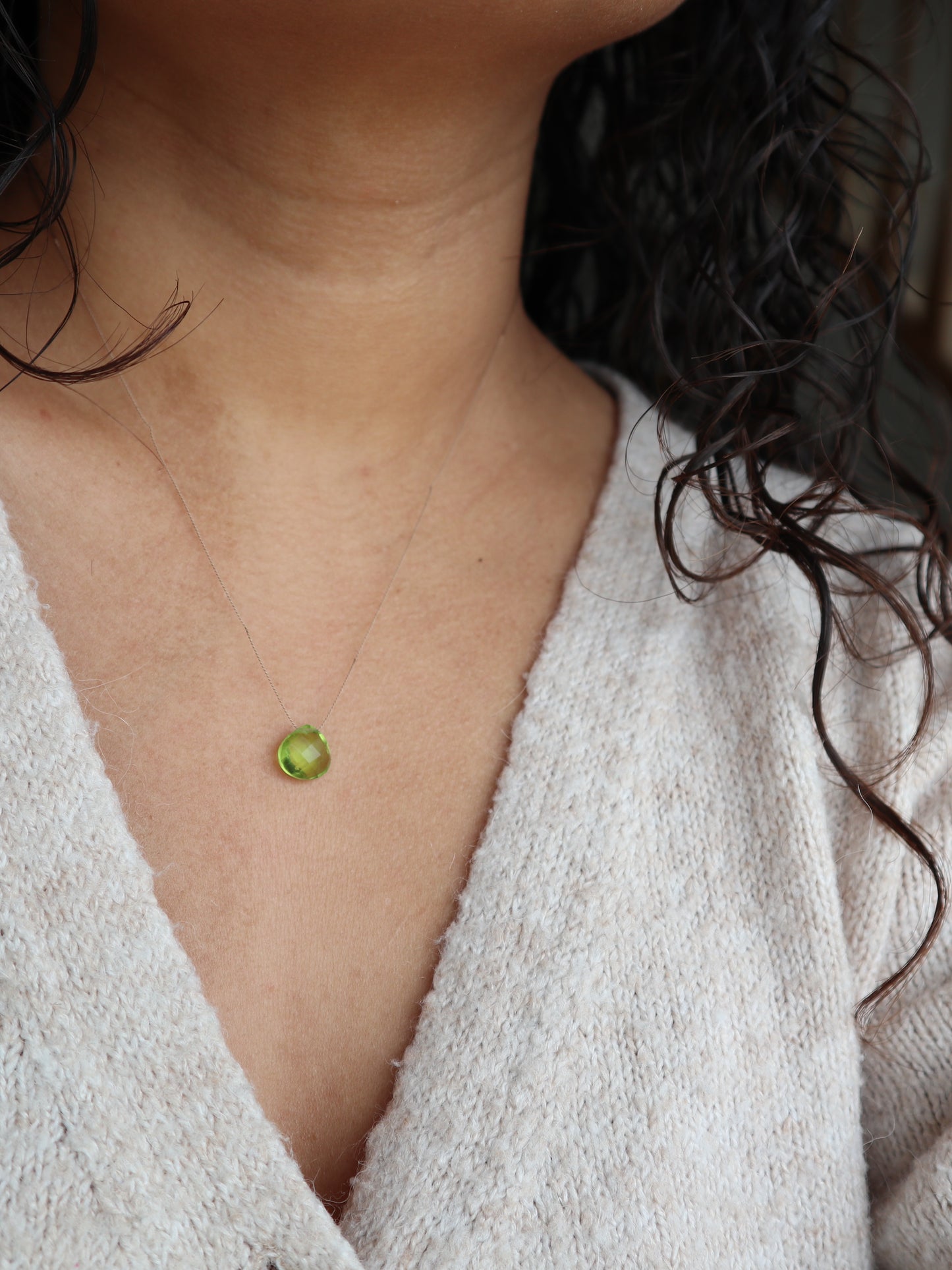 Peridot Silk Cord Necklace, August Birthstone