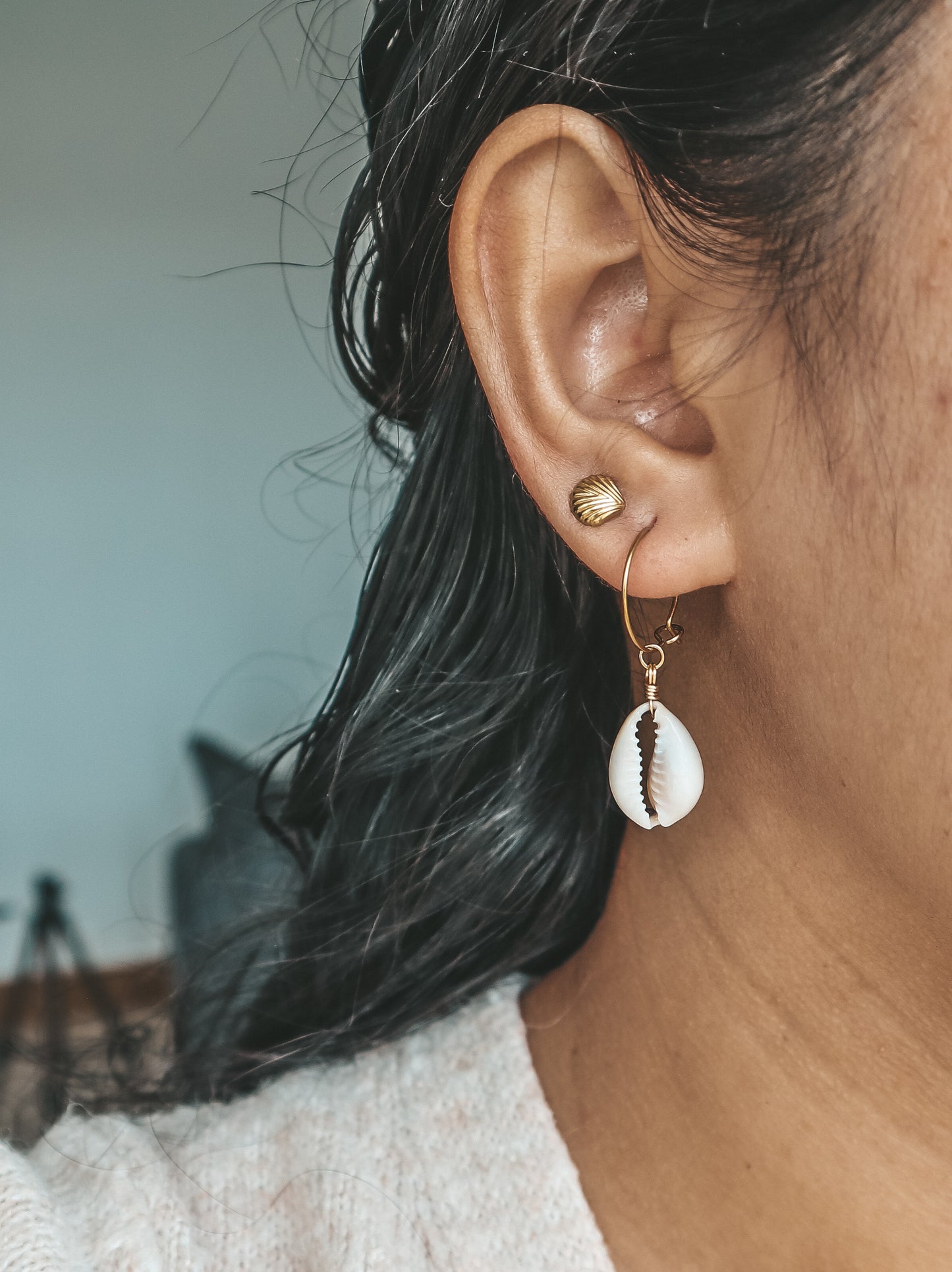 Cowrie Shell Gold Hoop Earrings by Bali Soul